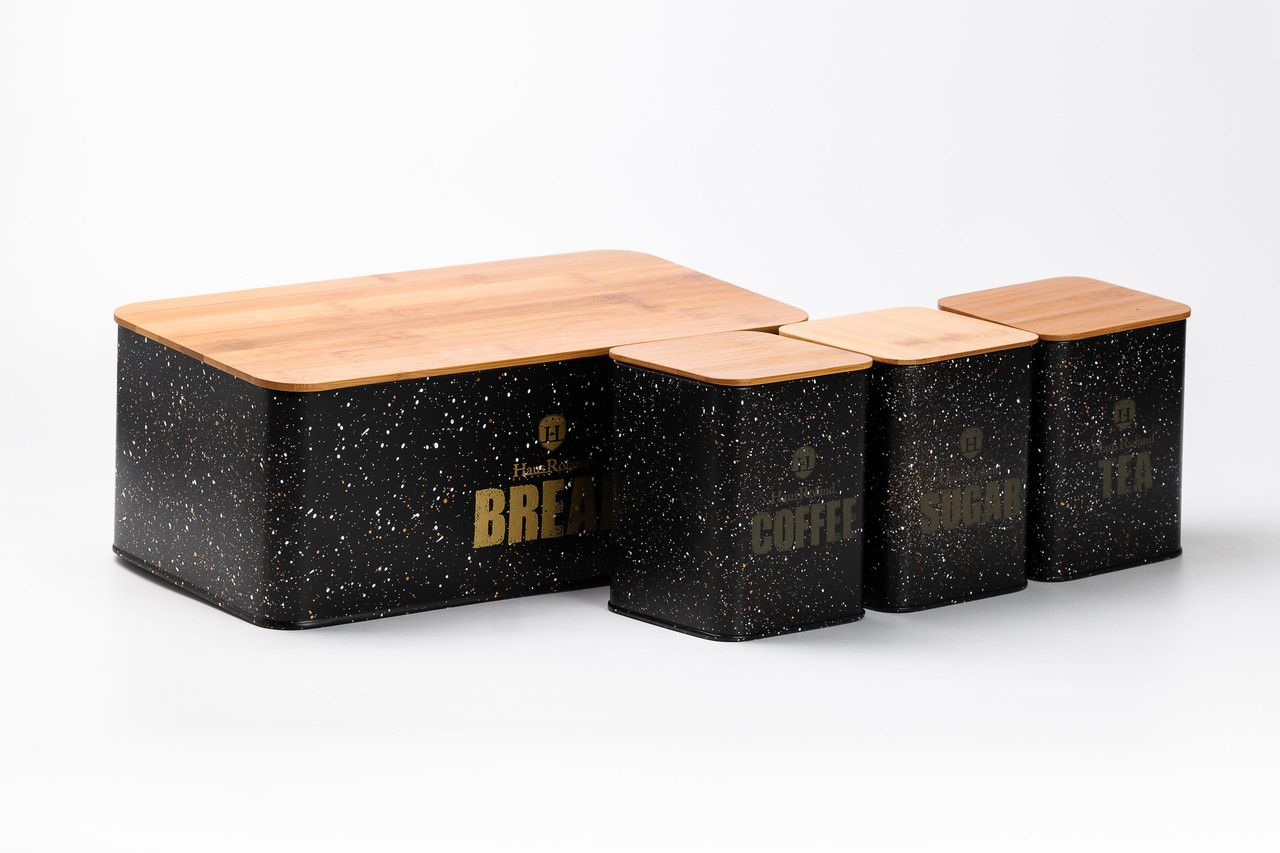 Набір для зберігання продуктів 4 штуки з бамбуковими кришками, чорна