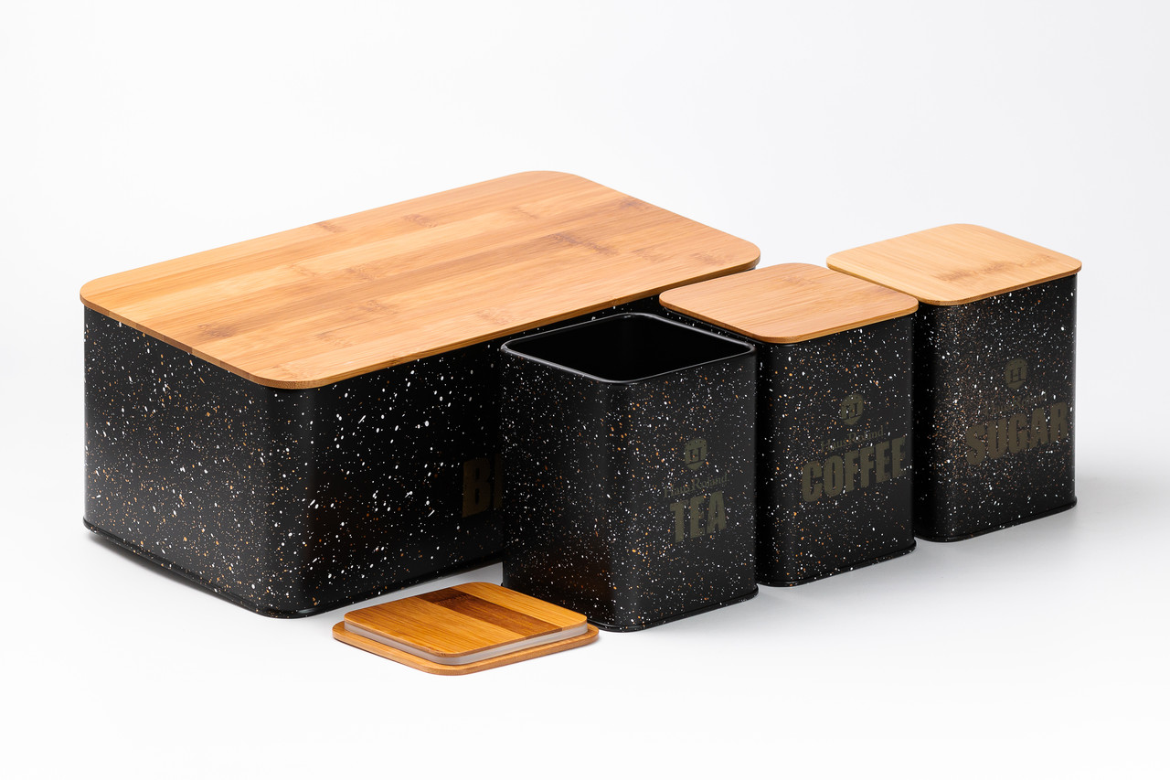 Набір для зберігання продуктів 4 штуки з бамбуковими кришками, чорна