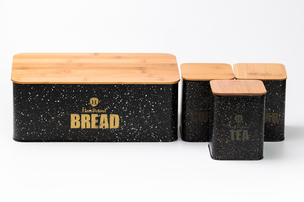 Набір для зберігання продуктів 4 штуки з бамбуковими кришками, чорна
