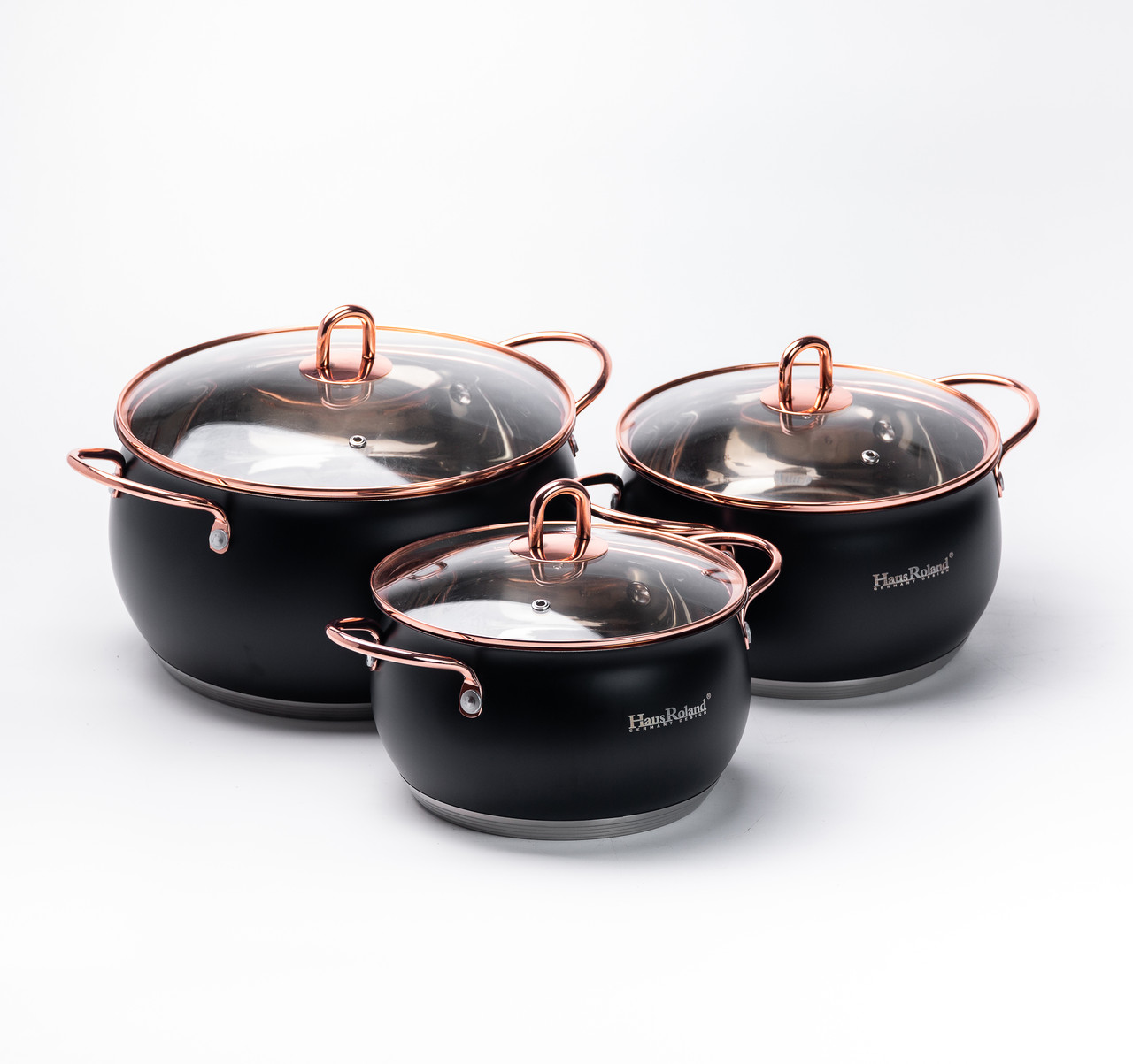 Набір каструль із нержавіючої сталі 2,6 л - 3,6 л - 6,1 л зі скляними кришками