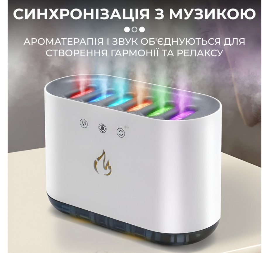Зволожувач повітря з RGB-підсвічуванням і синхронізацією з музикою 900 мл, білий
