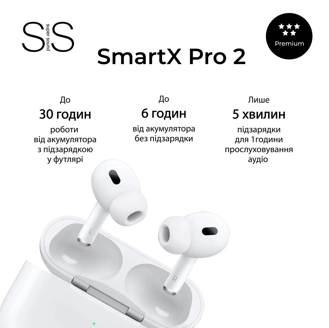 Навушники бездротові TWS SmartX Pro 2 Premium Bluetooth навушники з мікрофоном