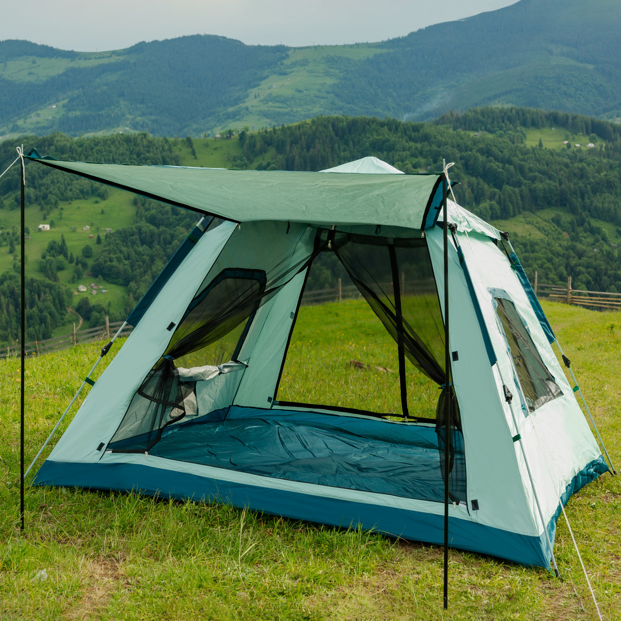 Намет кемпінговий 3-місний з тентом 235*235*155 см синій