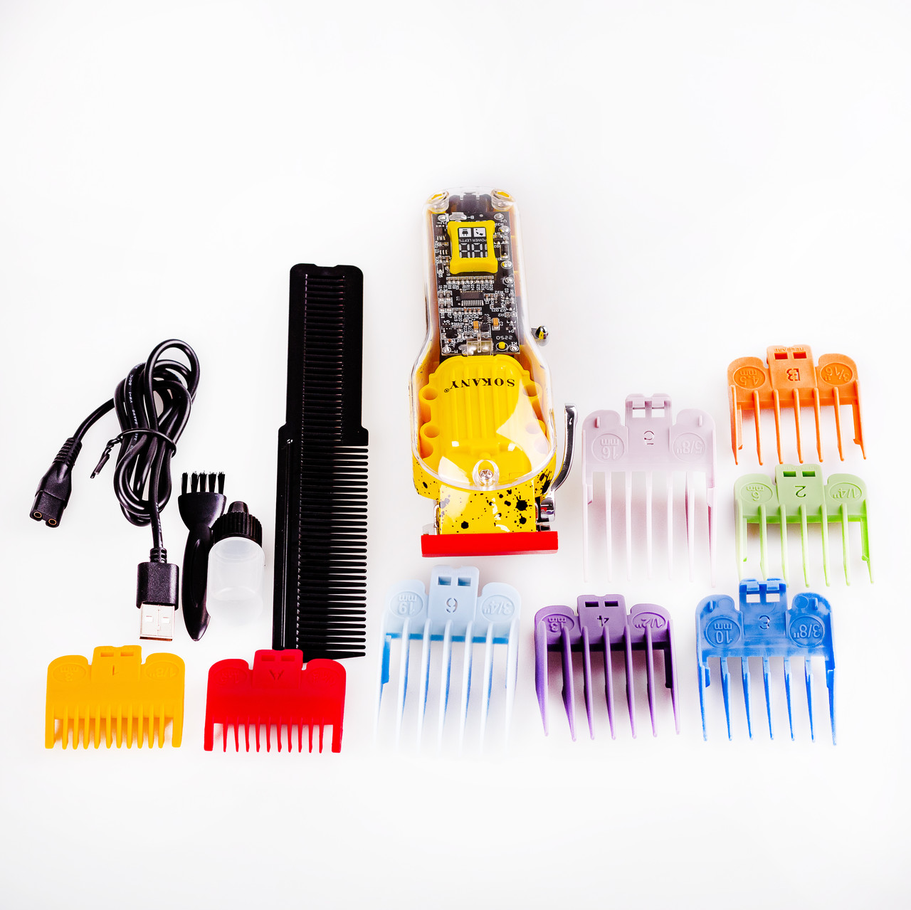 Машинка для стрижки волосся Sokany SK-LF-9970 акумуляторна з 8 насадками Жовтий