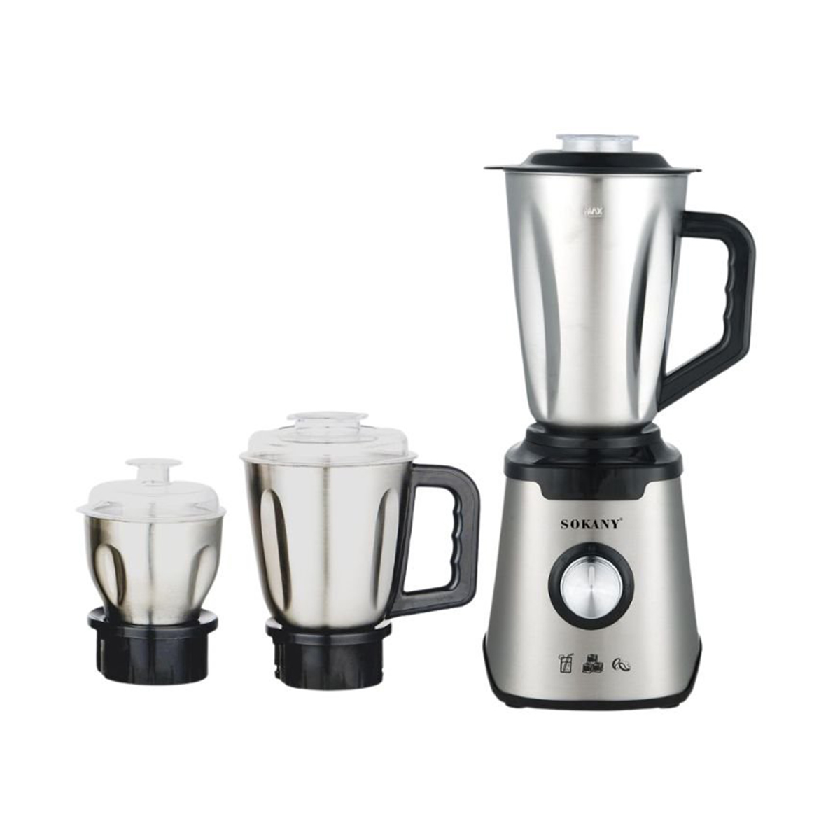 Блендер Sokany 2 в 1: потужний міксер з кавомолкою, чашами 0.5 і 1.5 л, функцією колки льоду