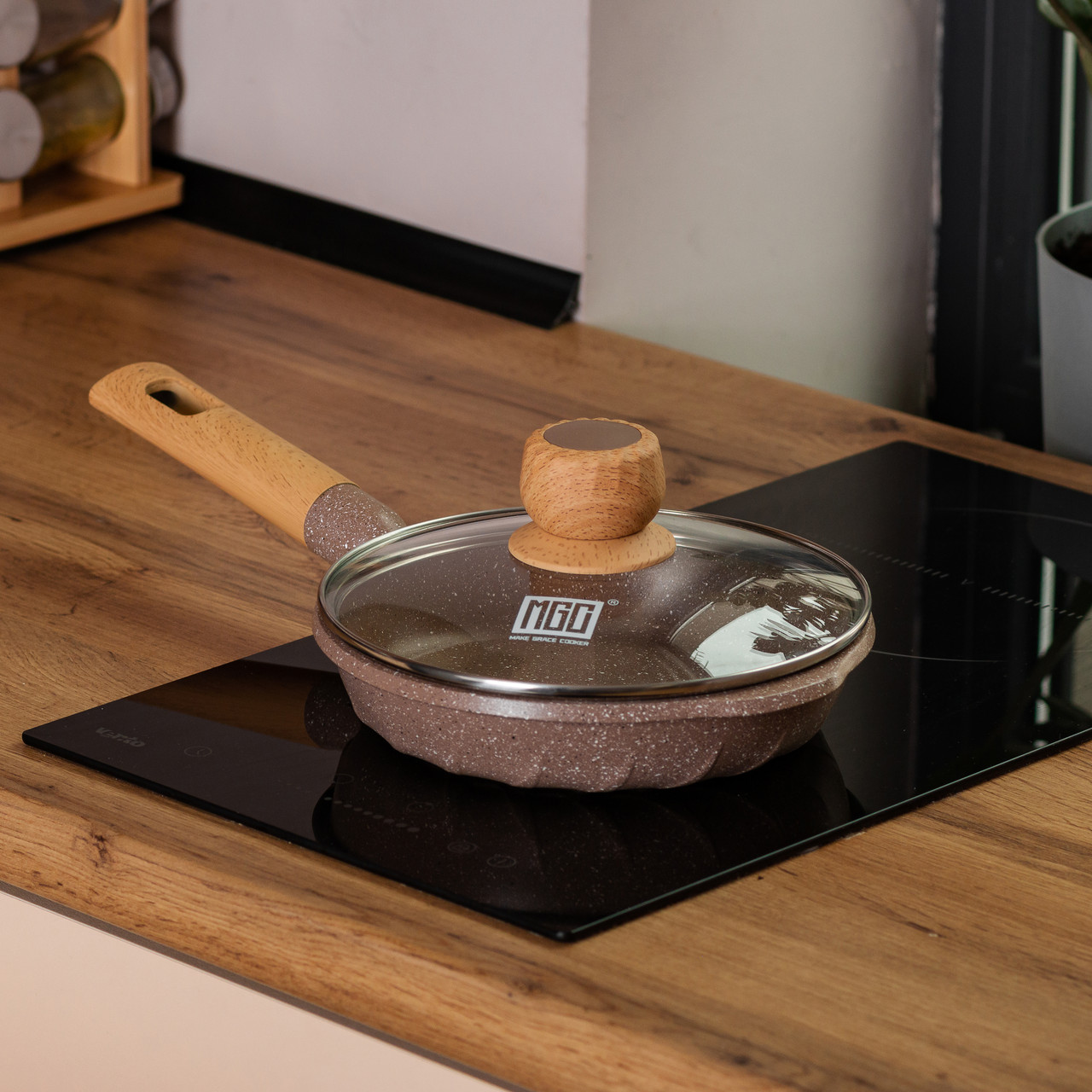 Мармурова алюмінієва сковорода з антипригарним покриттям 1 літр Ø 20 см кавова MGC