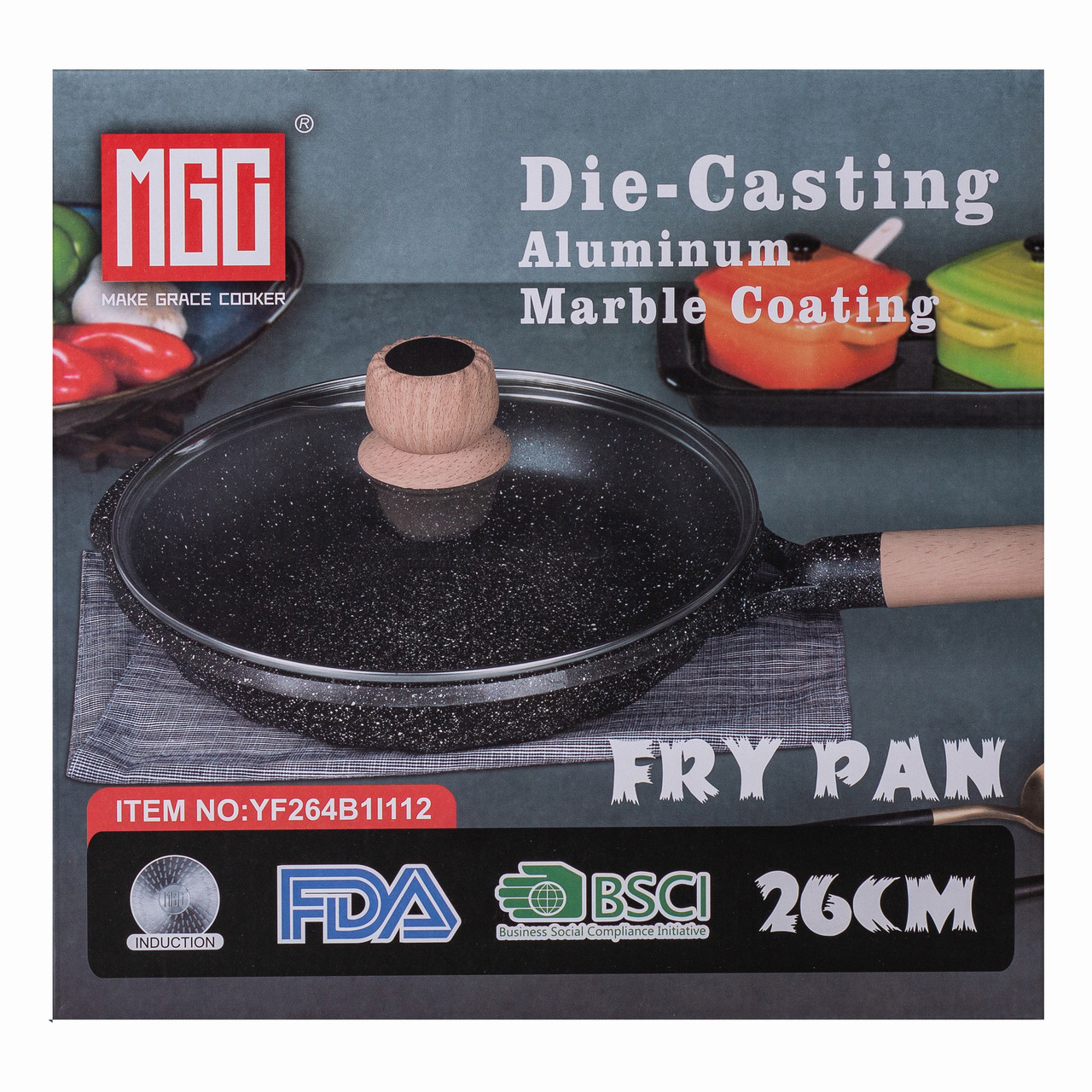 Алюмінієва сковорода 2,2 л, мармурове антипригарне покриття Ø 26 см, сірий MGC