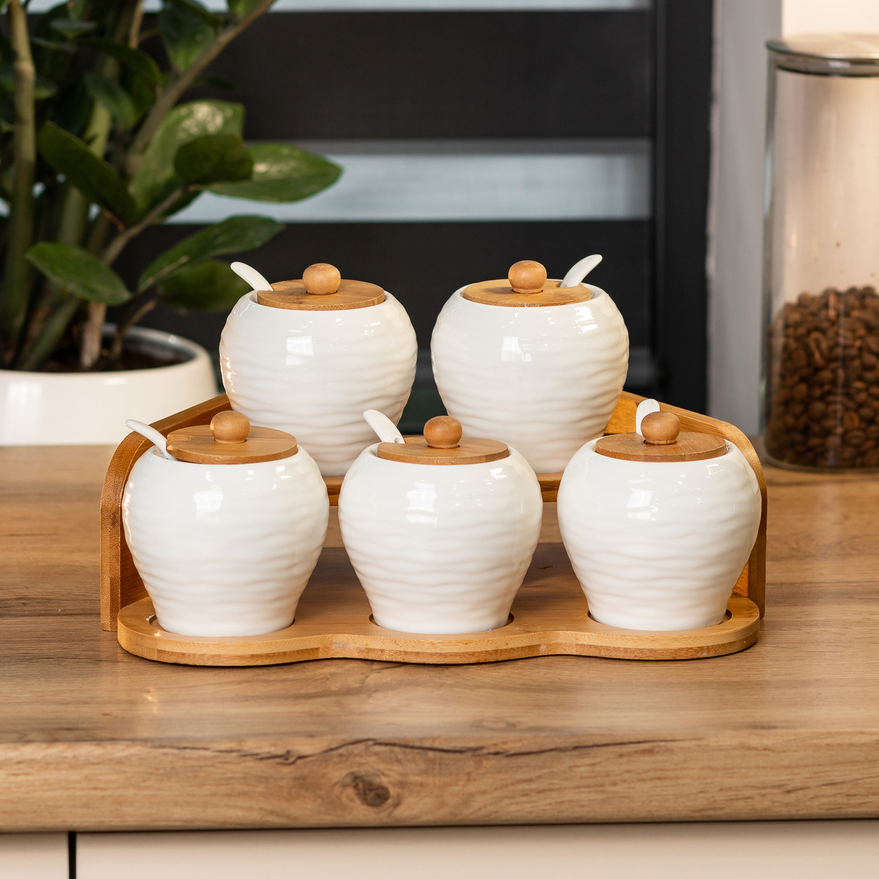 Набір банок для сипучих продуктів з 5 штук по 250 мл керамічний