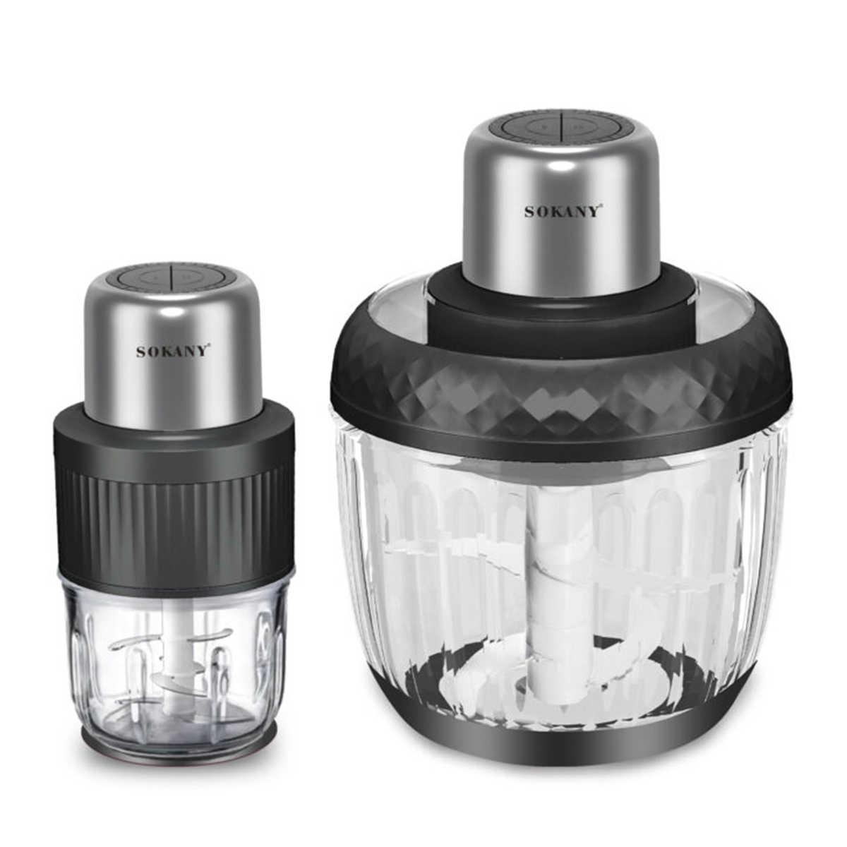 Подрібнювач Sokany з двома скляними чашами і лезами з нержавіючої сталі
