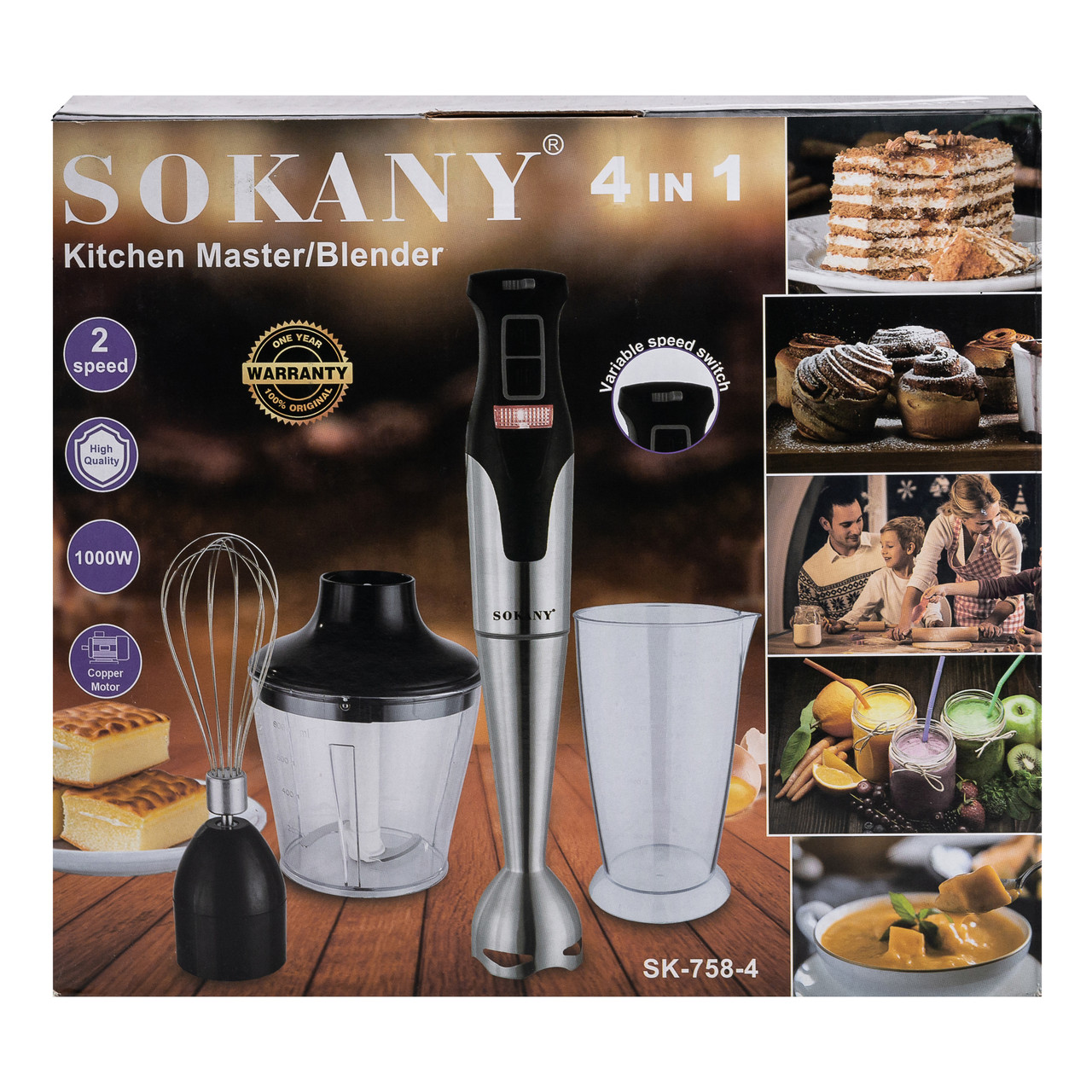 Блендер ручний занурювальний з нержавіючої сталі Sokany універсальний 4 в 1 металевий 1000 Вт смузі мейкер потужний