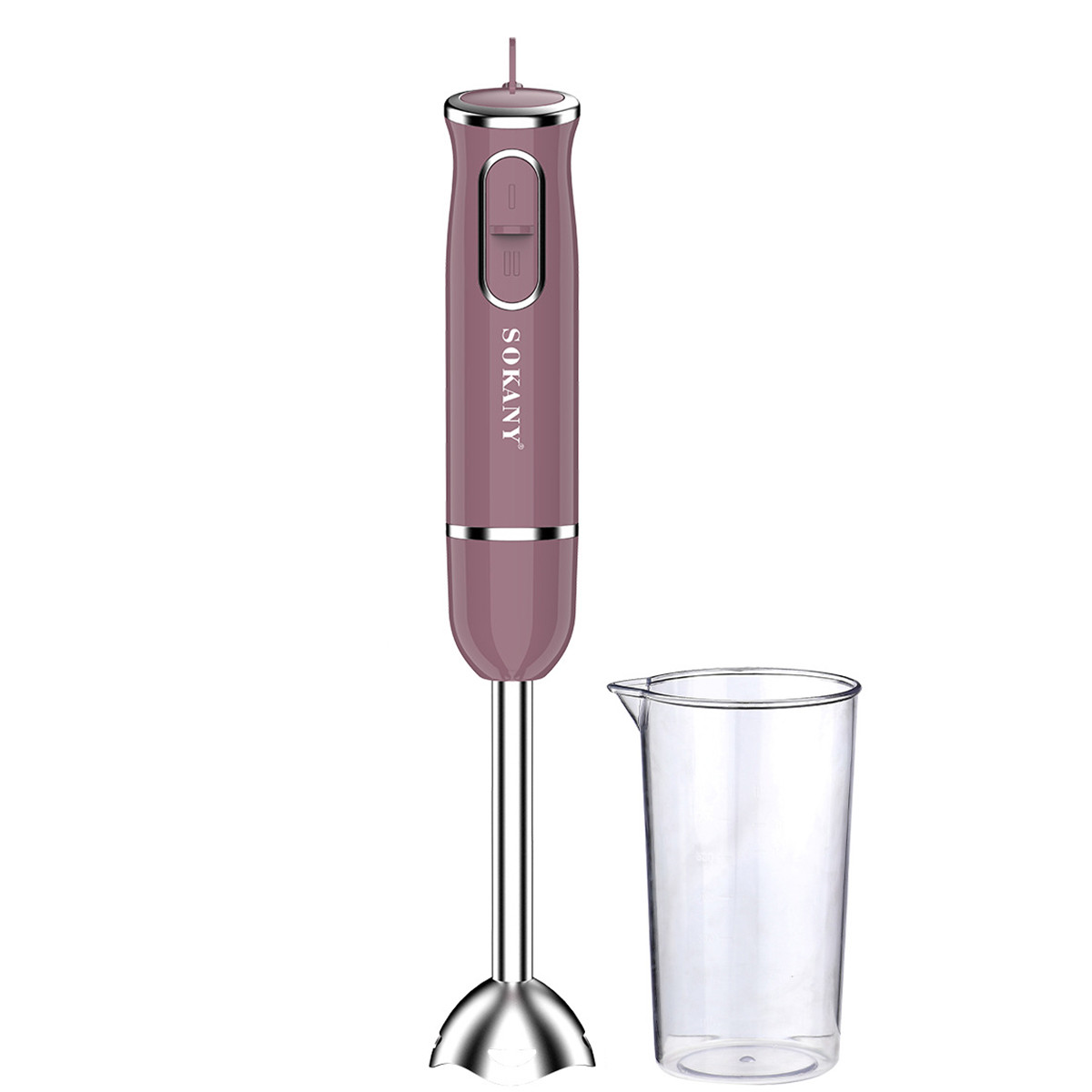 Рожевий занурювальний блендер Sokany 300 Вт зі склянкою 600 мл для смузі, супів і пюре