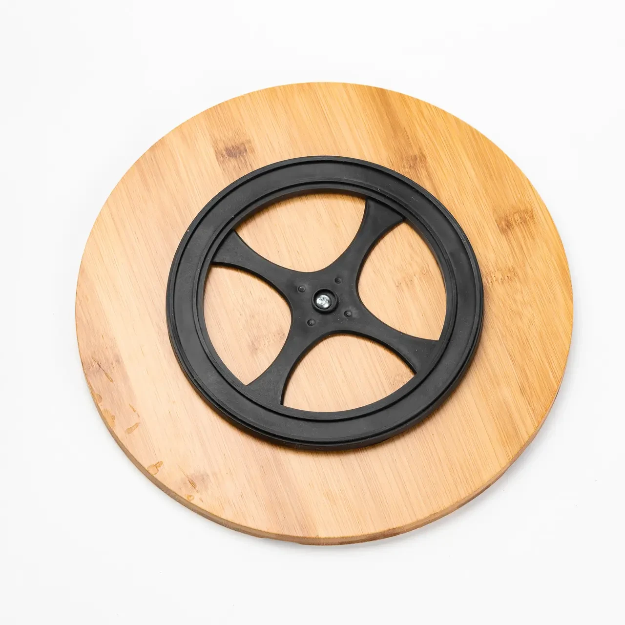 Тарілка для піци 28 см керамічна обертається, бамбукова основа