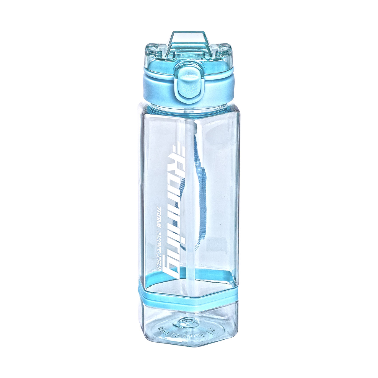 Пляшка для води 760 мл з трубочкою та наліпками блакитна