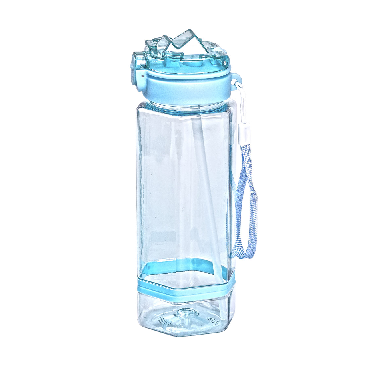 Пляшка для води 760 мл з трубочкою та наліпками блакитна