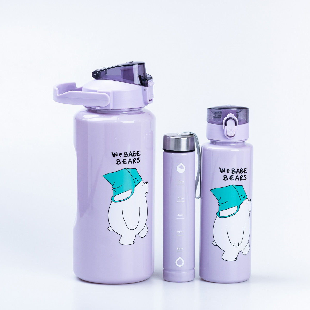 Набір пляшок 3 в 1 Панда з поїлкою і ручкою 0.3 (л) 0.7 (л) 2 (л) Фіолетовий
