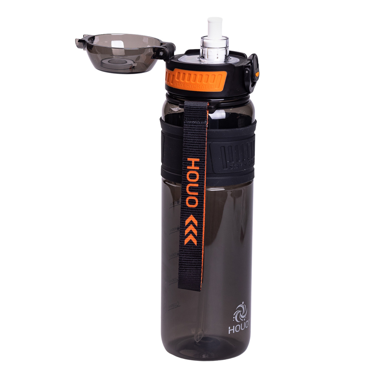 Пляшка для води Houo спортивна 1 літр з фліп кришкою чорна