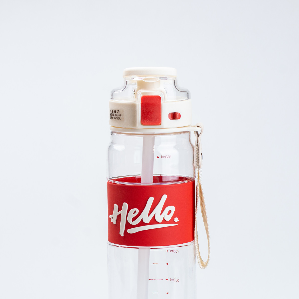 Пляшка для води 860 мл тритан з ремінцем і ручкою Червона