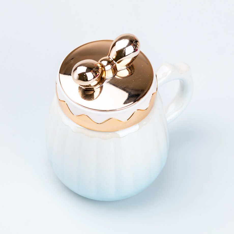 Чашка керамічна 500 мл із кришкою  Блакитна