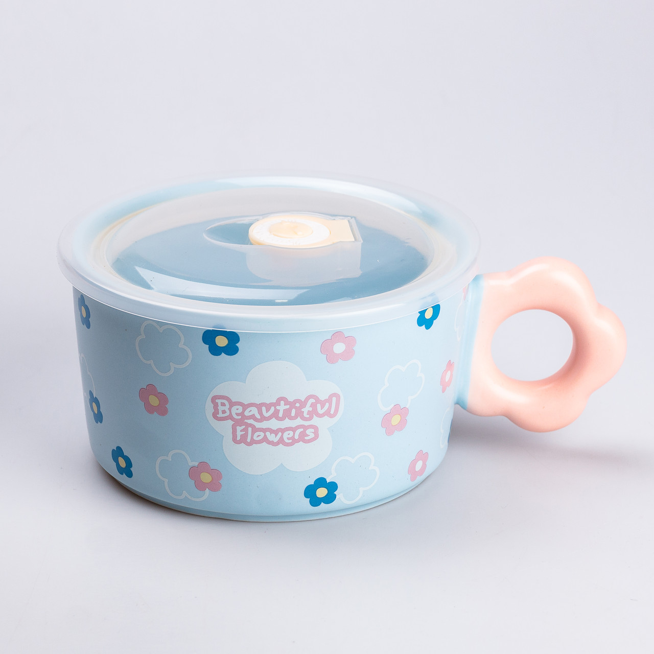 Миска для локшини керамічна 750 мл із кришкою Блакитна