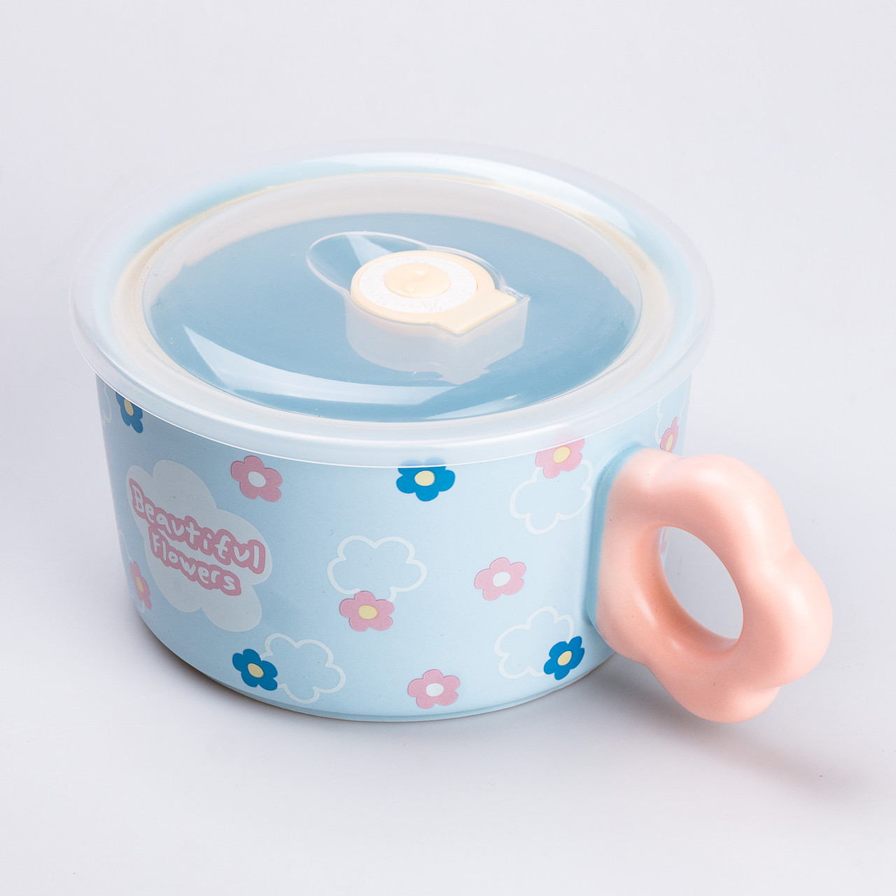 Миска для локшини керамічна 750 мл із кришкою Блакитна