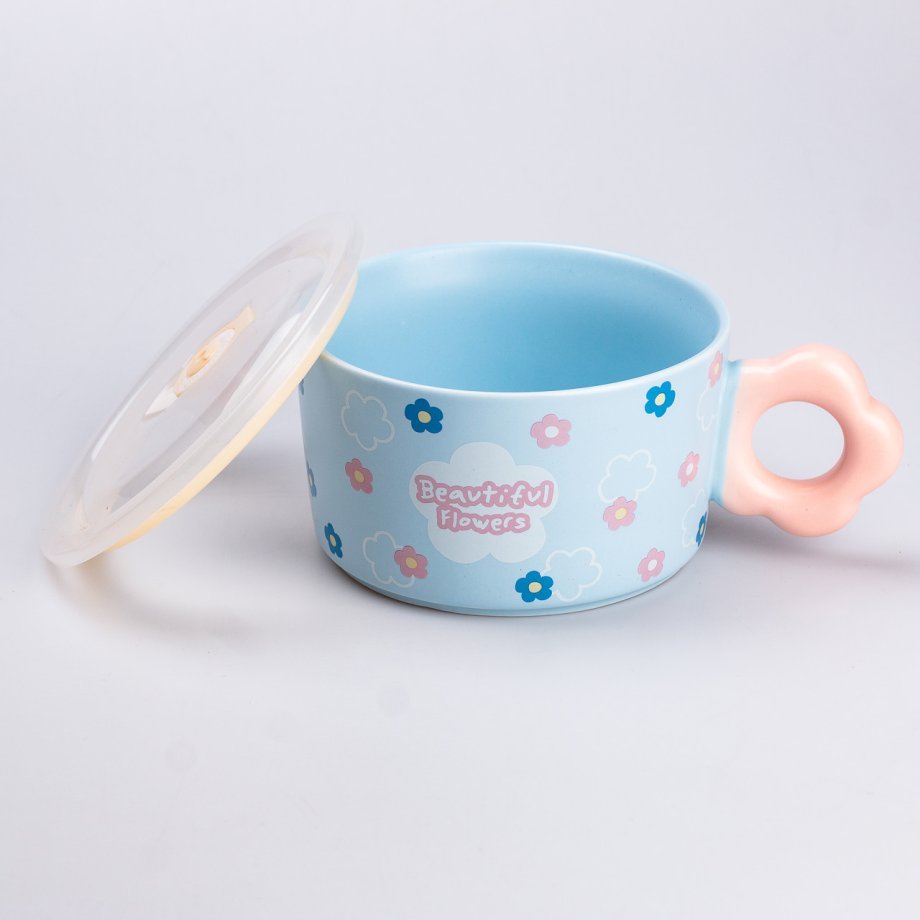 Миска для локшини керамічна 750 мл із кришкою Блакитна