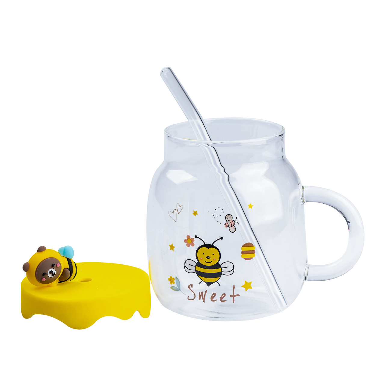 Чашка скляна 500 мл із силіконовою кришкою та трубочкою
