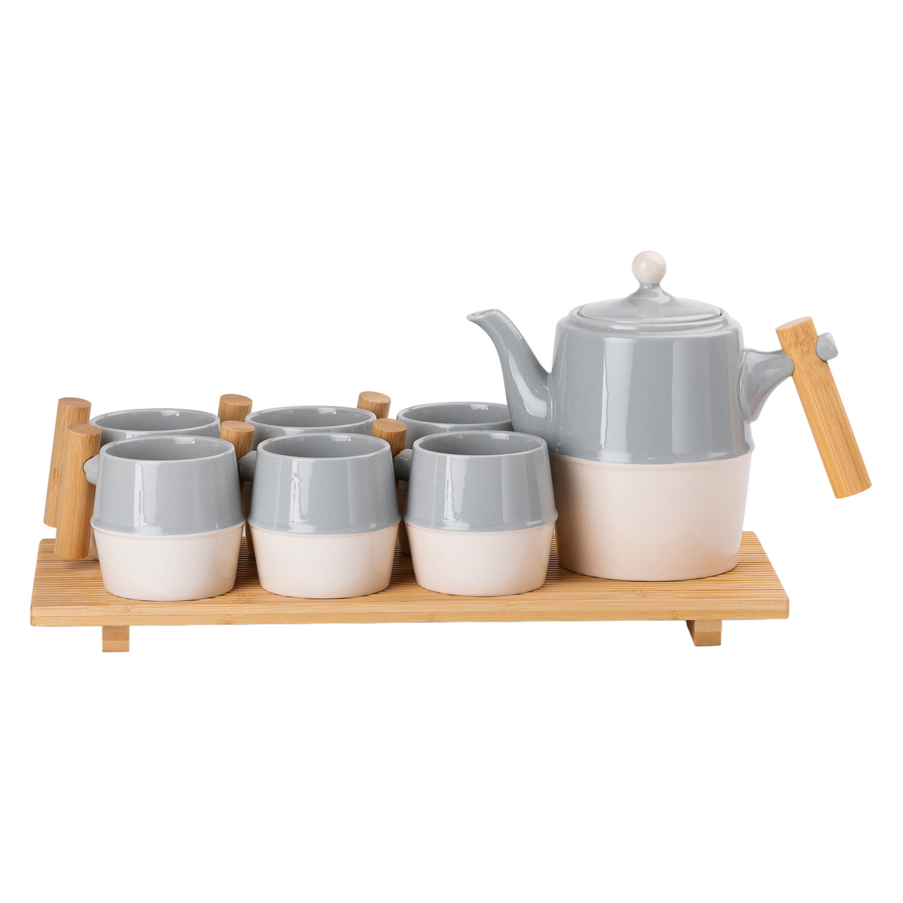 Керамічний чайний сервіз із бамбуковими ручками та підставкою для 6 персон