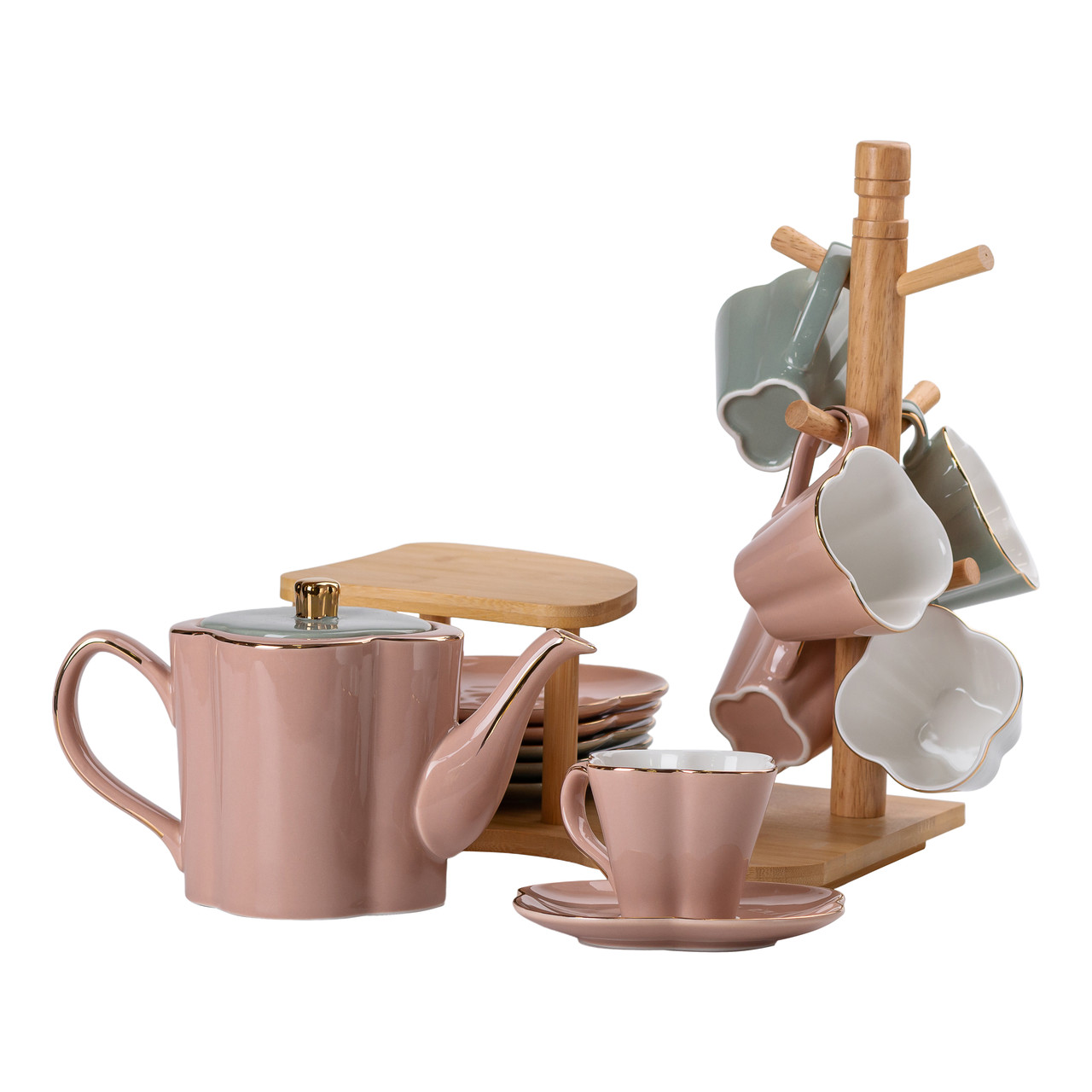 Чайний сервіз на 6 персон з бамбуковою підставкою