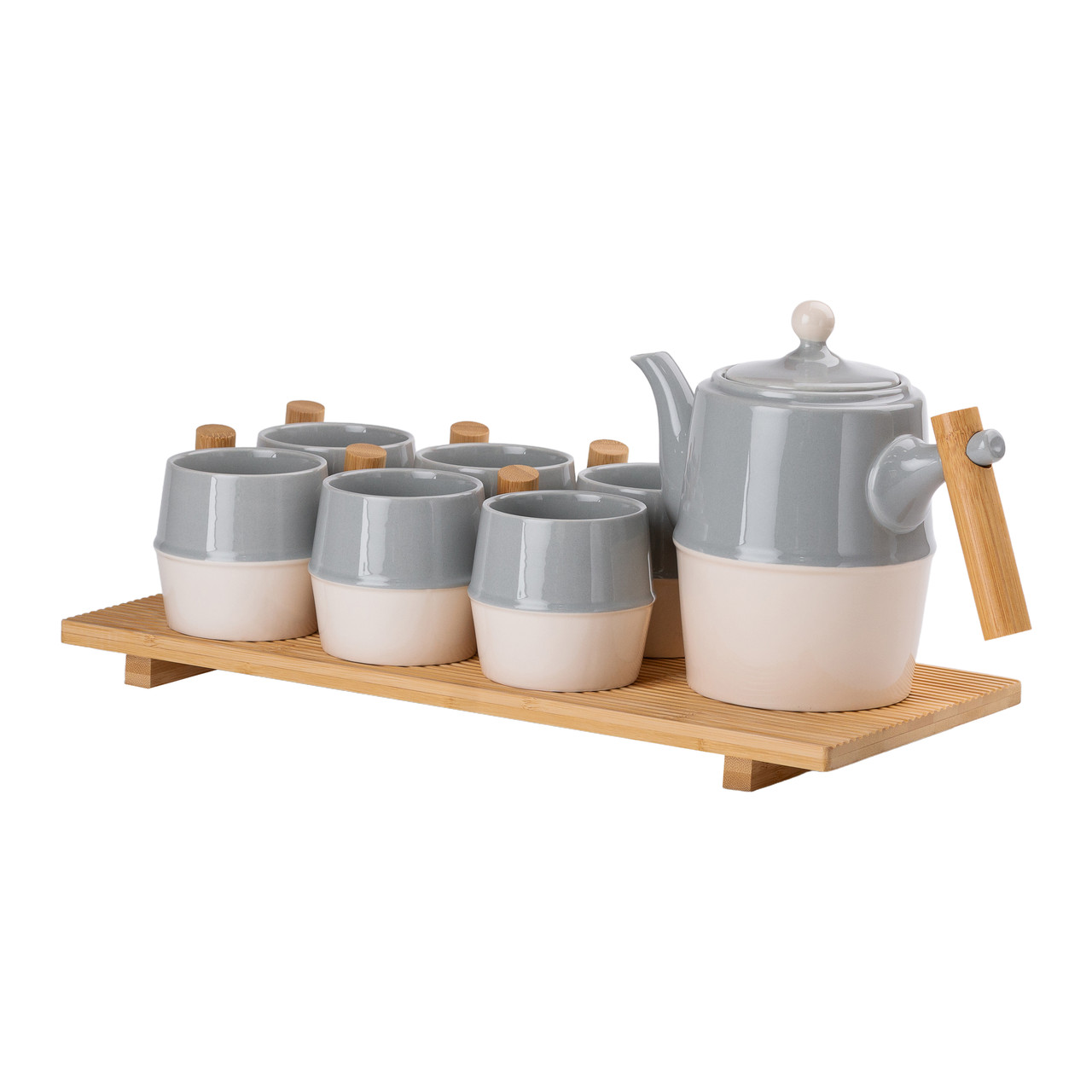 Чайний сервіз на 6 персон з бамбуковою підставкою сірий