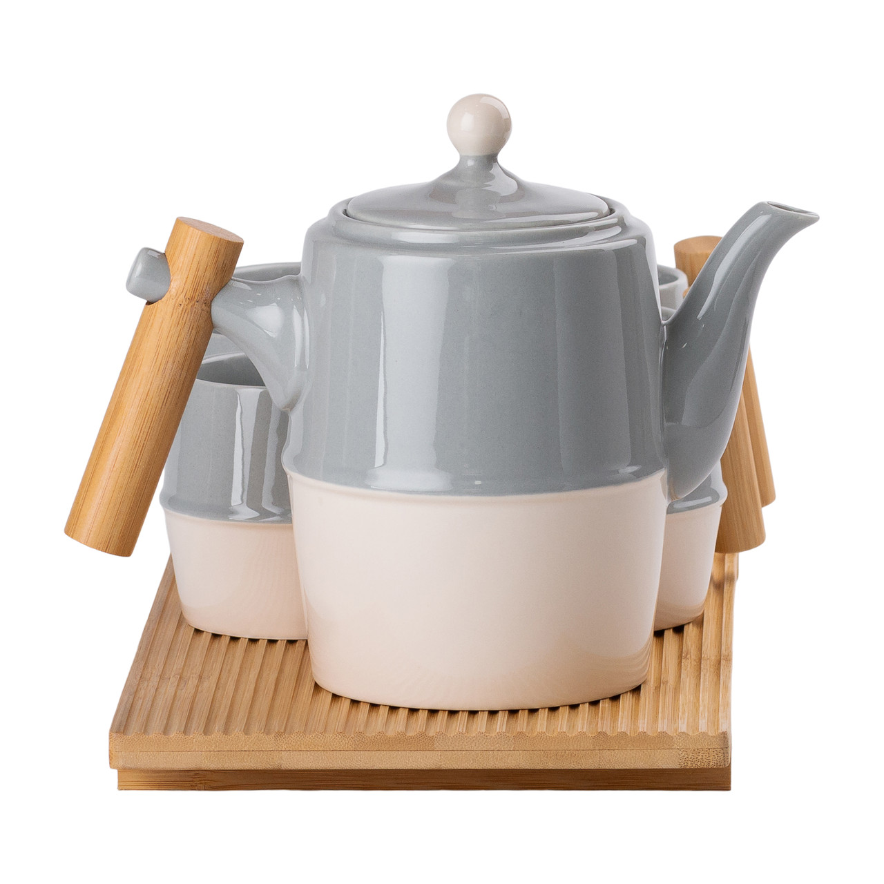Чайний сервіз на 6 персон з бамбуковою підставкою сірий