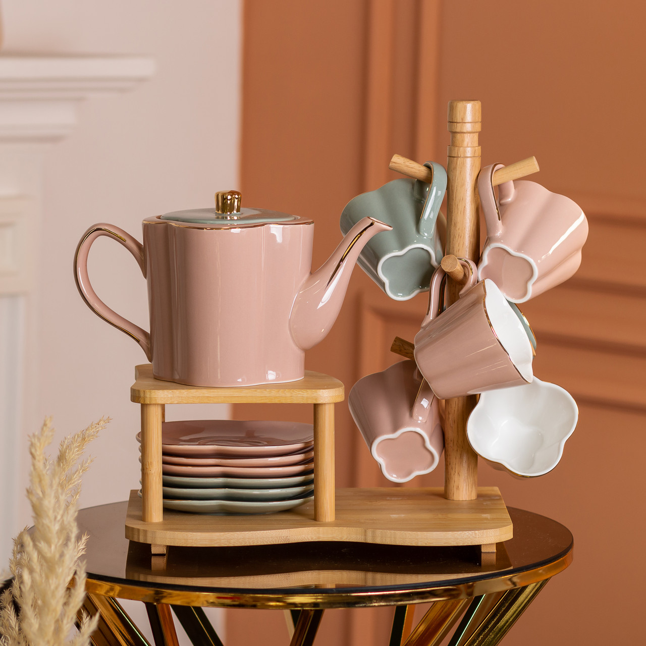 Чайний сервіз на 6 персон з бамбуковою підставкою