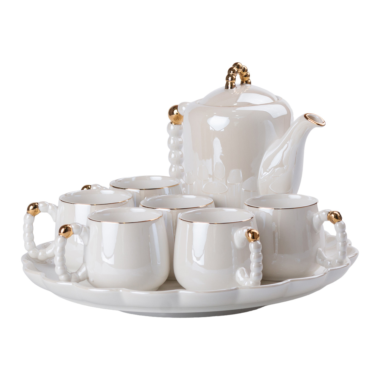 Чайний набір на 6 персон із заварювальним чайником, чайником-заварником та керамічною підставкою Білий