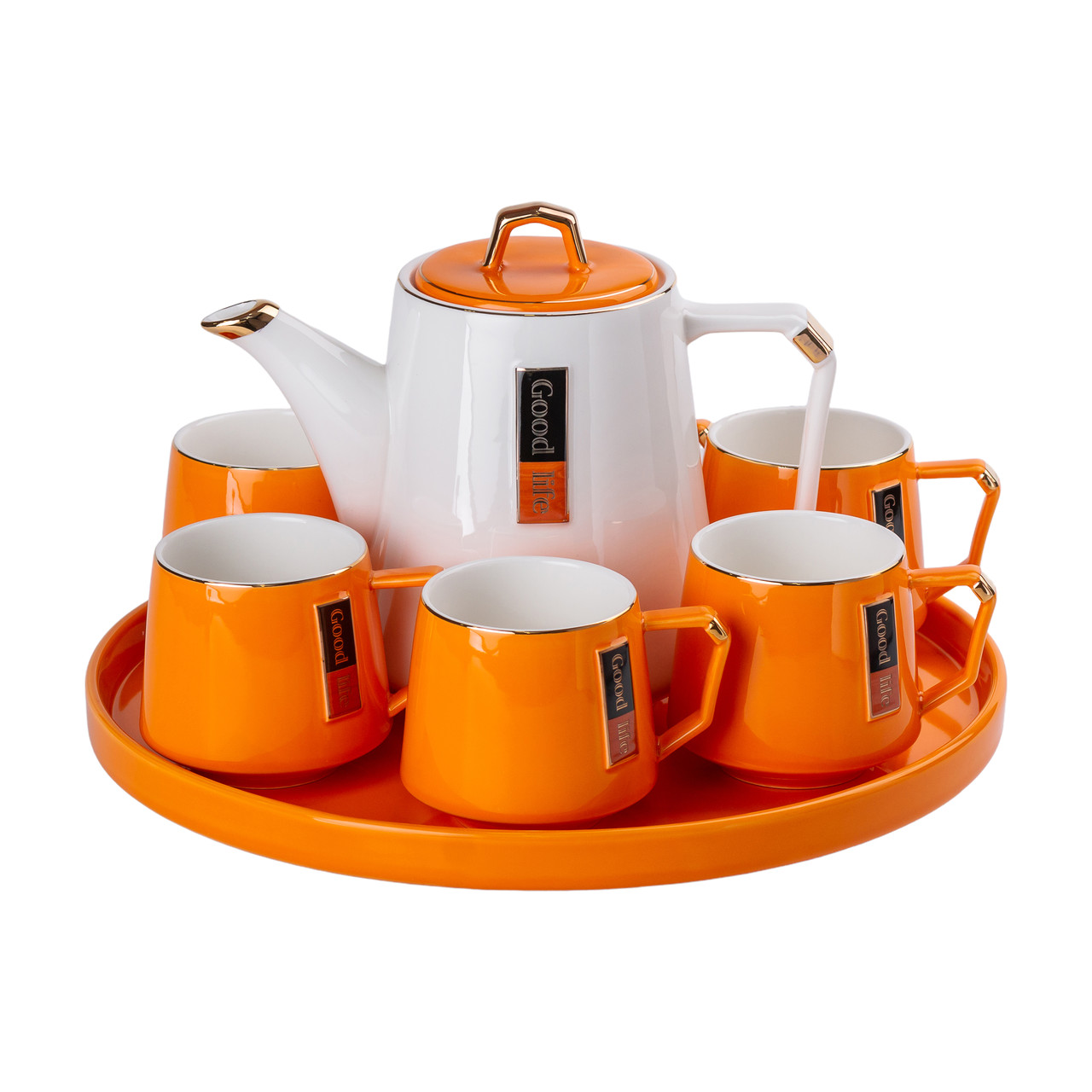 Чайний сервіз на 6 персон із керамічною підставкою Orange