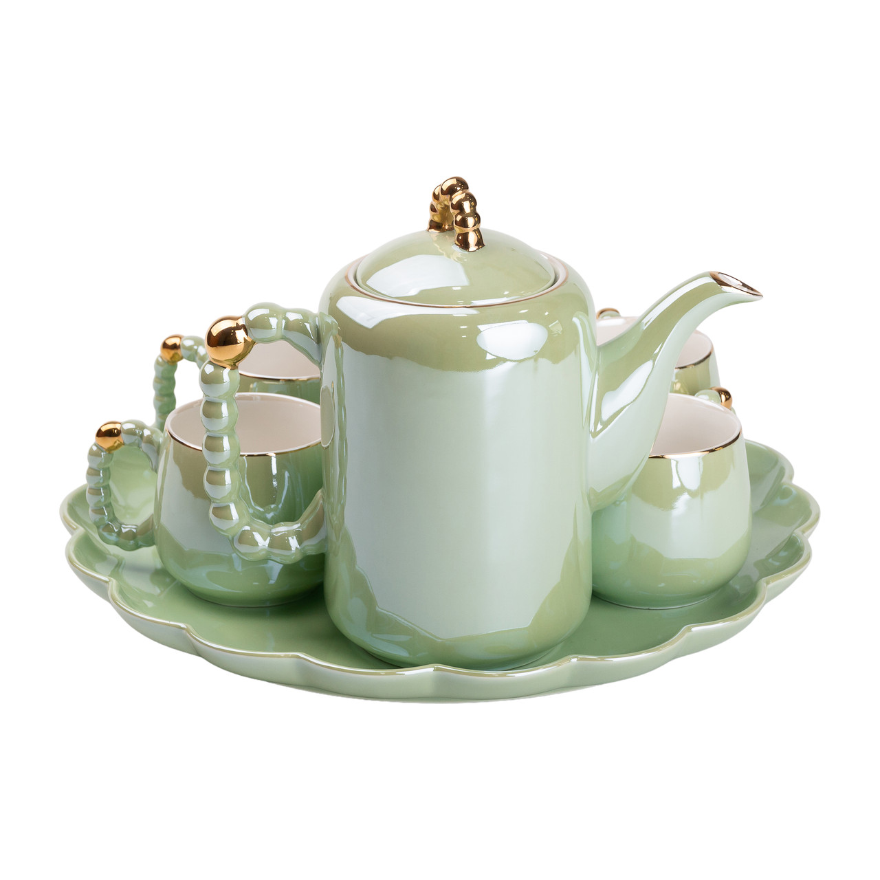 Чайний набір на 6 персон із заварювальним чайником, чайником-заварником та керамічною підставкою Зелений