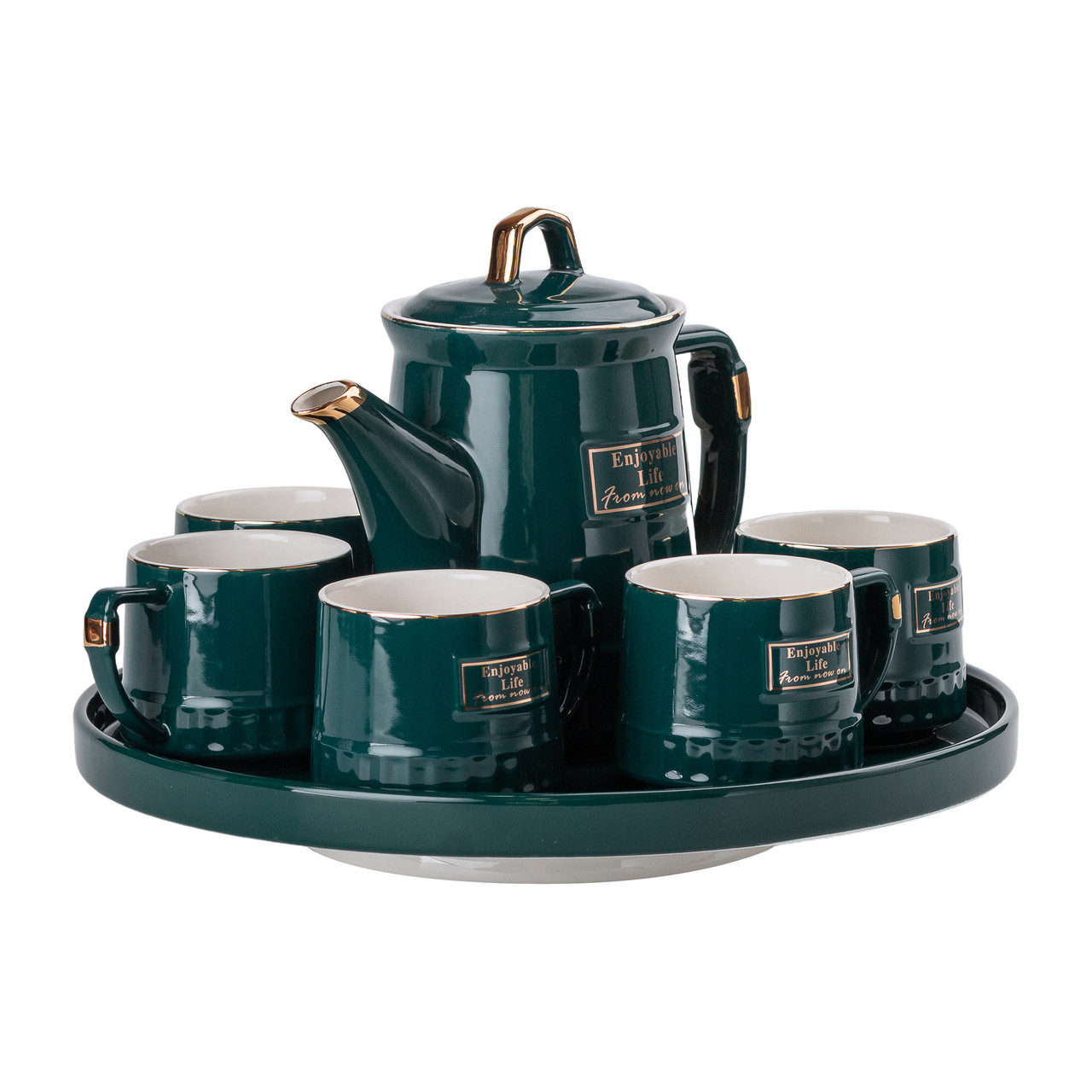 Чайний набір на 6 персон із заварювальним чайником, чайником-заварником та керамічною підставкою Зелений