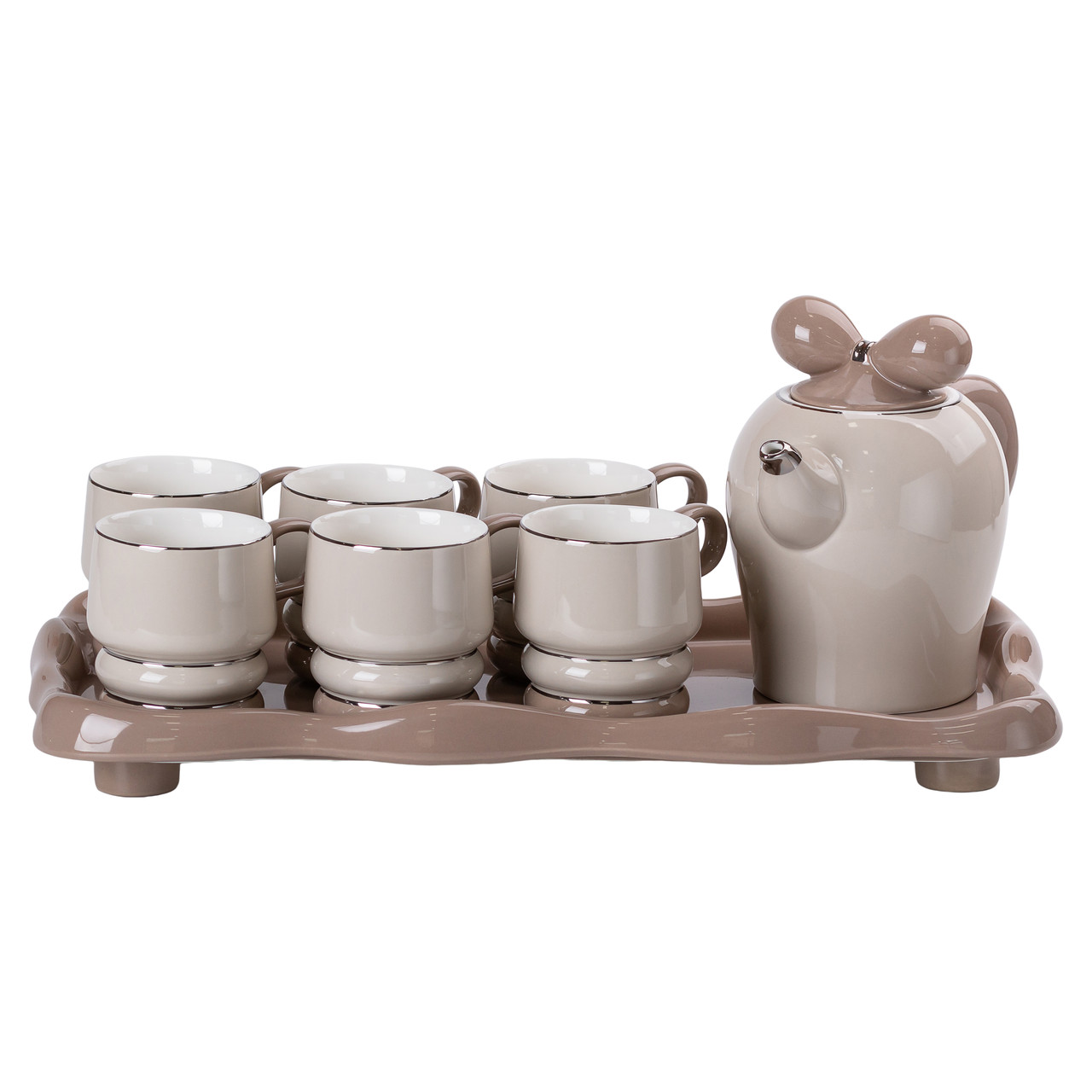 Керамічний чайний сервіз з чайником, шістьма чашками і підставкою для стильної подачі напоїв
