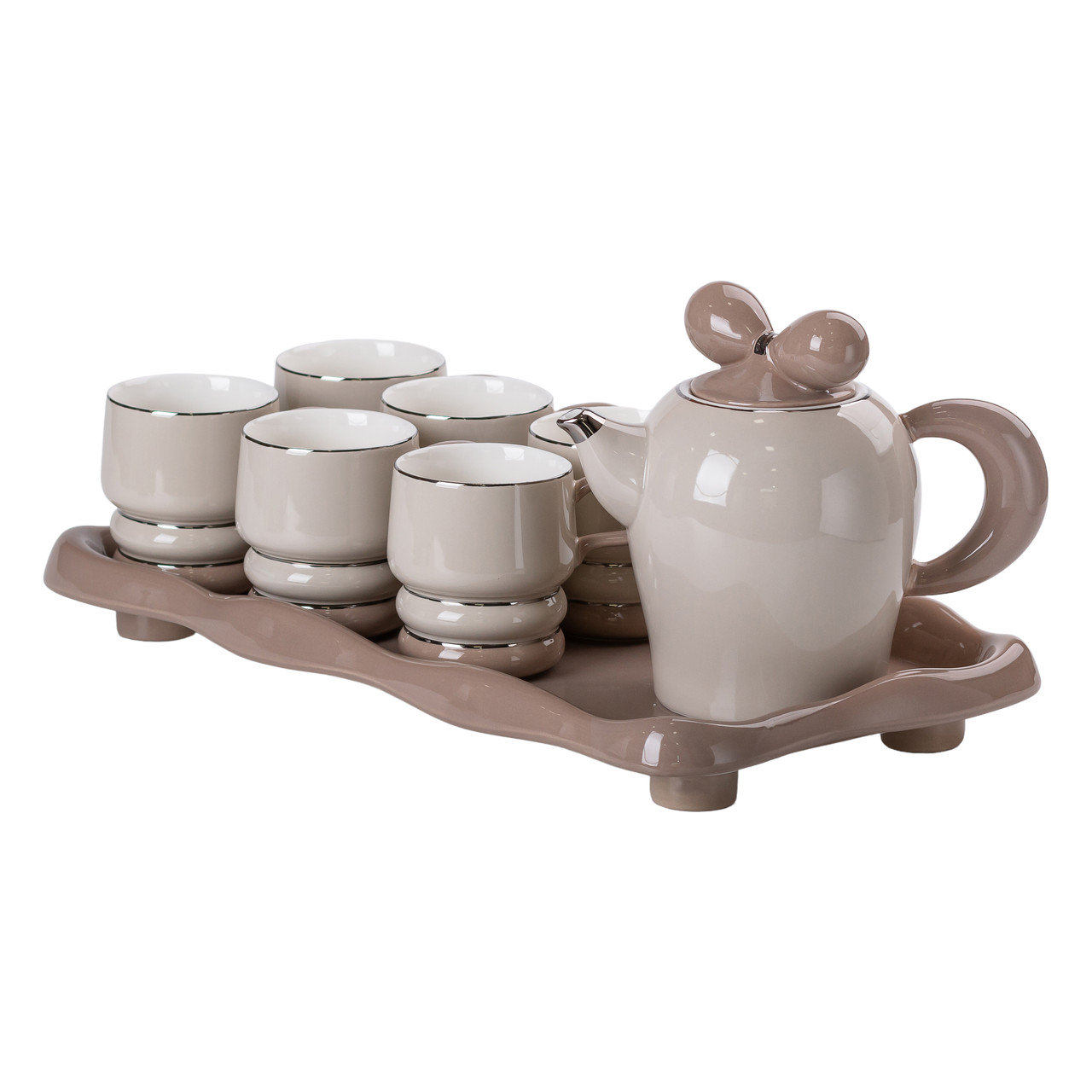 Чайний набір на 6 персон із керамічною підставкою, сірий