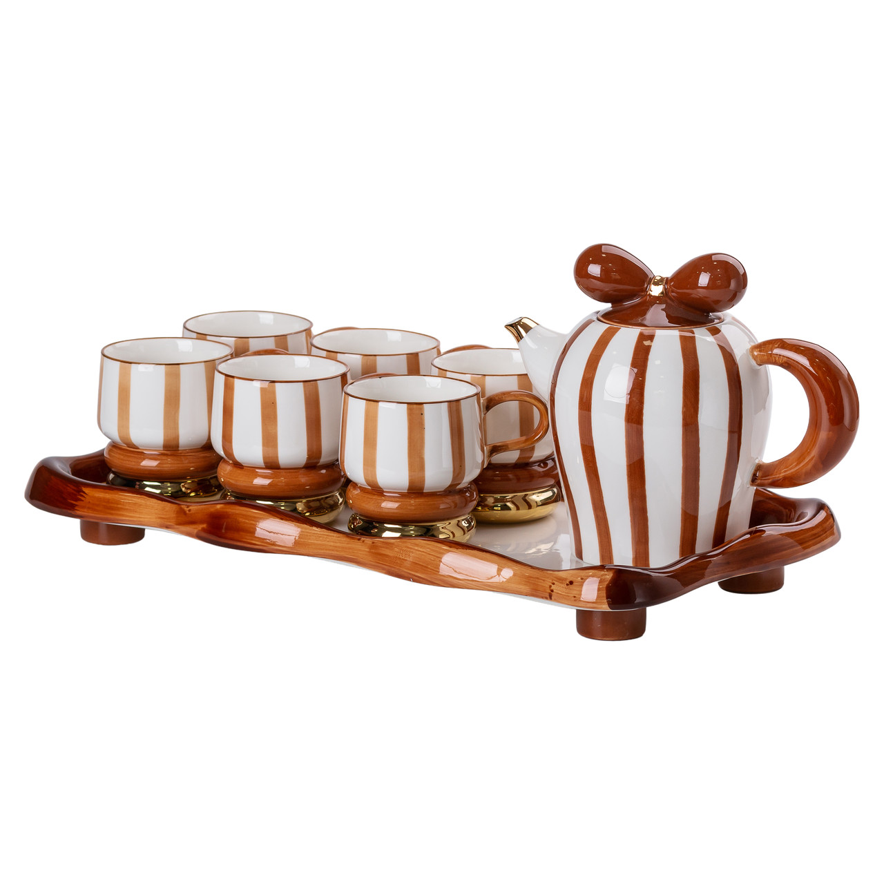 Чайний набір на 6 персон із керамічною підставкою, шоколад