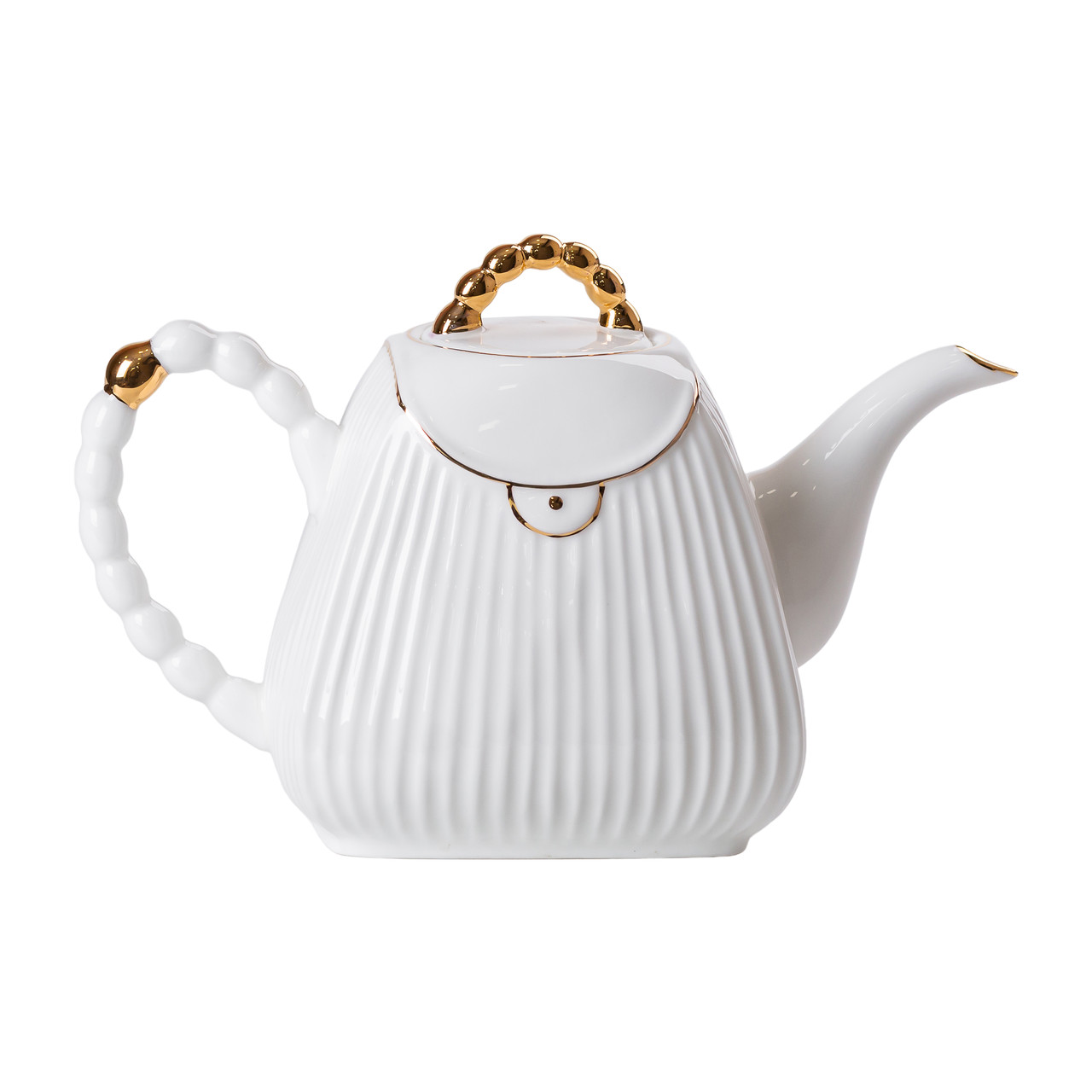 Чайний набір на 6 персон, із заварювальним чайником і підставкою, білий.