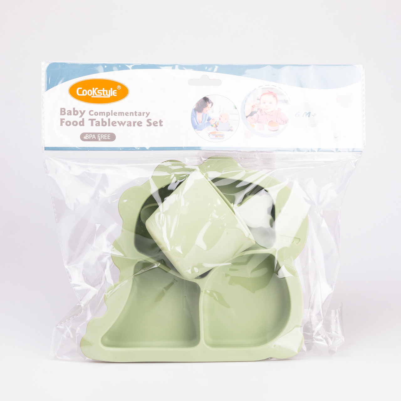 Дитячий набір силіконового посуду 3 предмети зелений