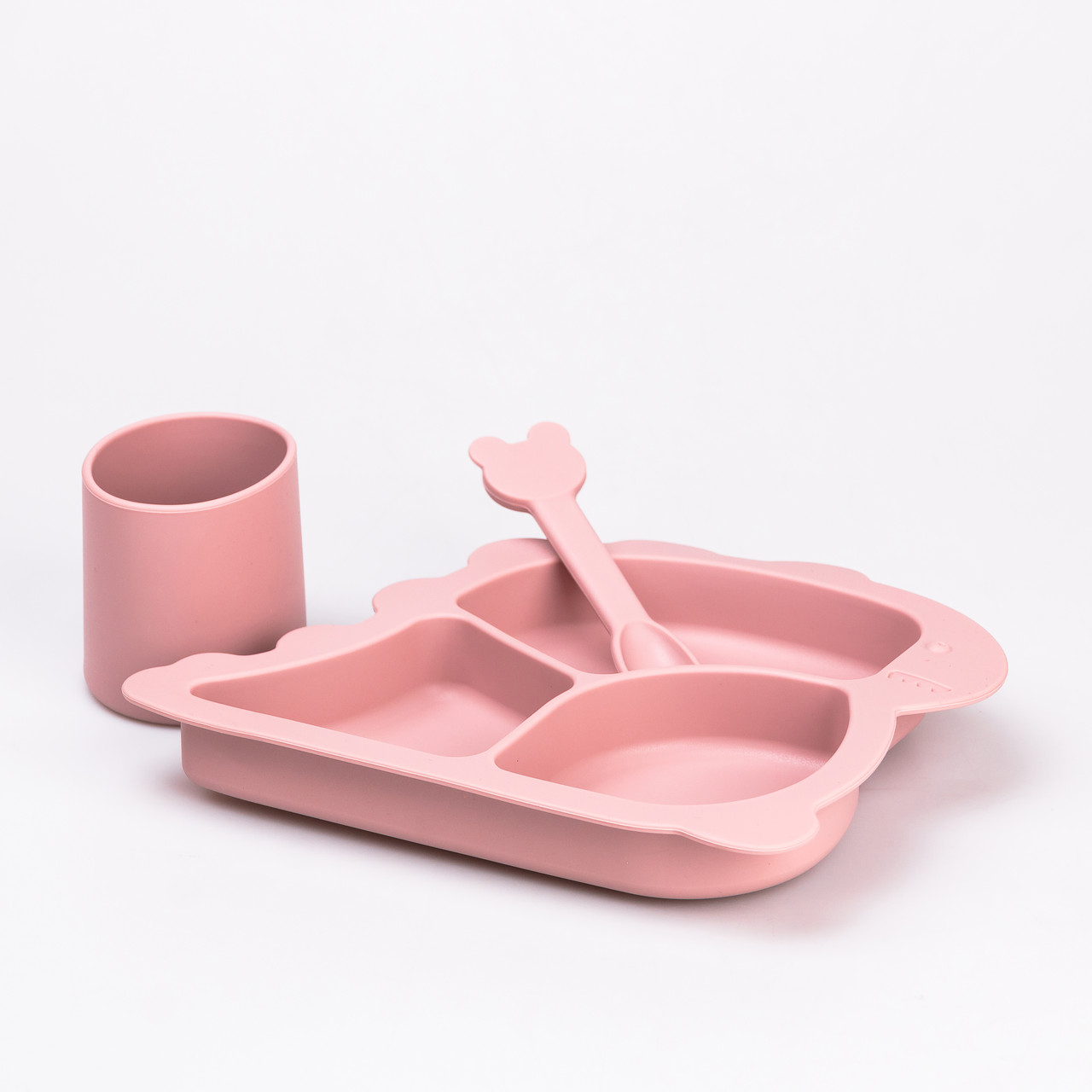 Дитячий набір силіконового посуду 3 предмети Рожевий