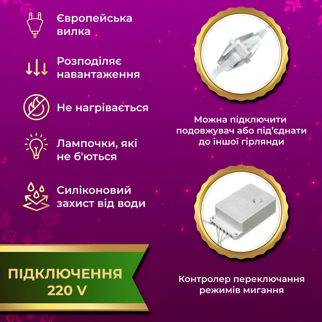 Гірлянда штора світлодіодна GarlandoPro 160LED 8 ліній 1,5х1,5 м гірлянда на штору
