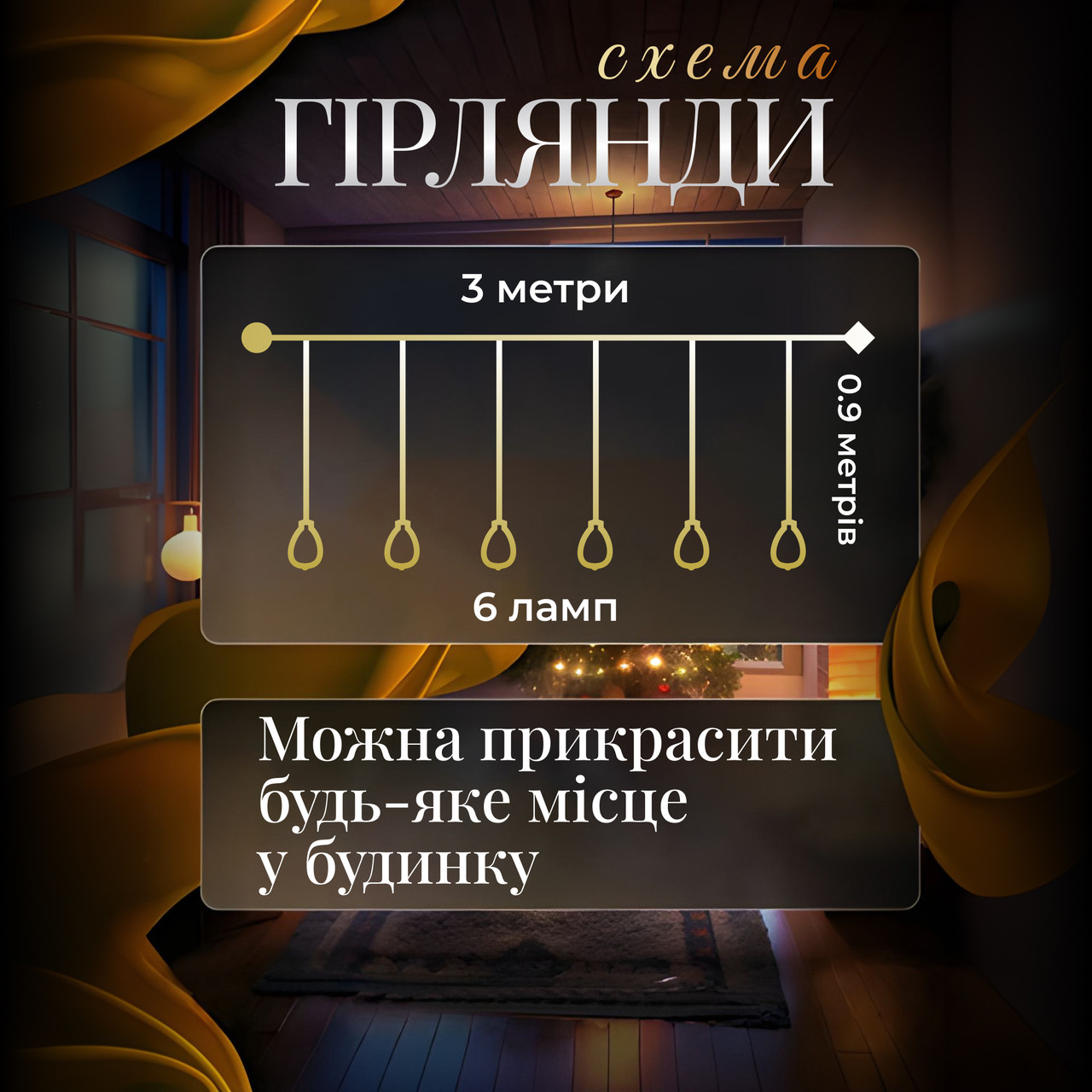Гірлянда штора з фігурками Повітряна куля 3 метри 6 ламп тепле жовте світло