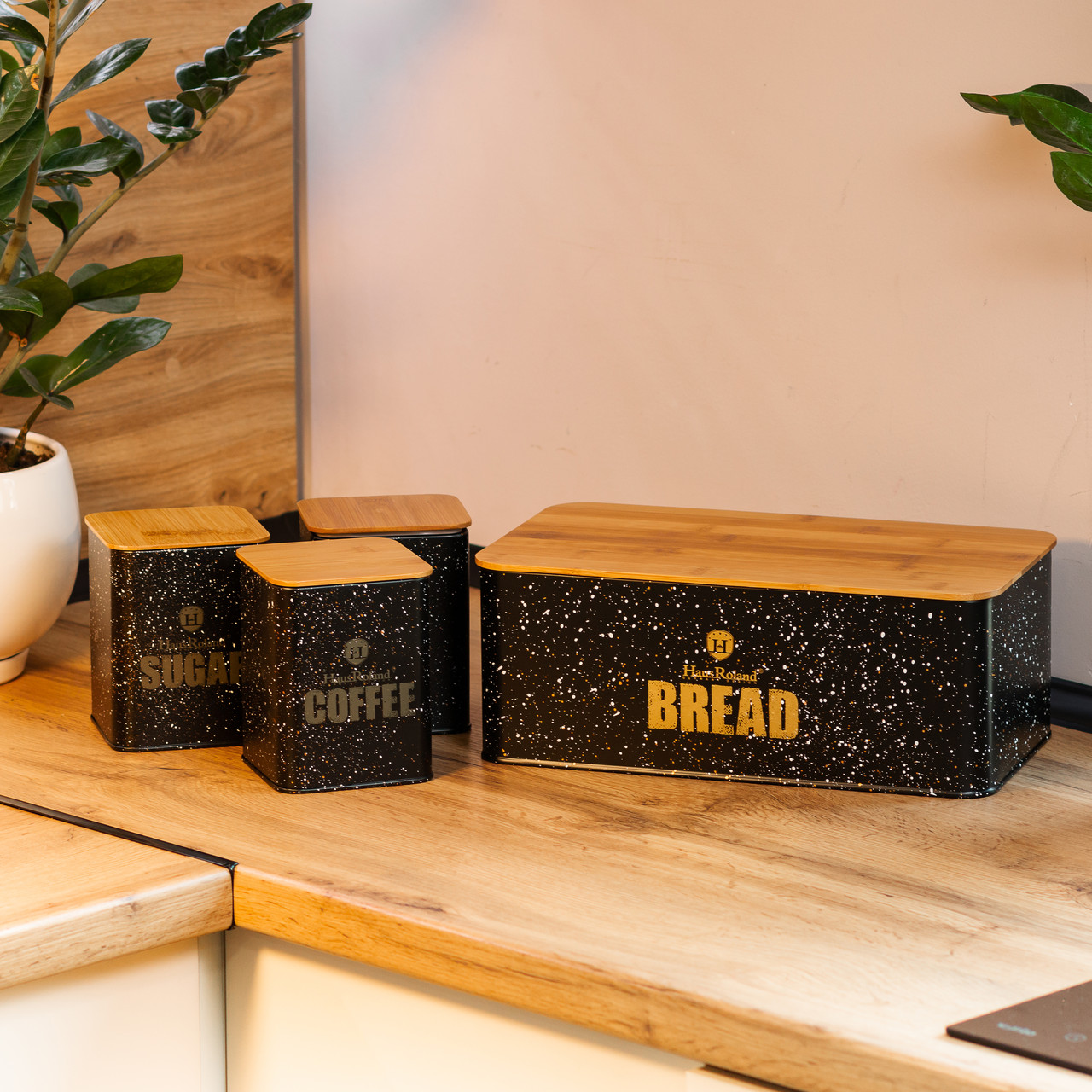 Набір для зберігання продуктів 4 штуки з бамбуковими кришками, чорна