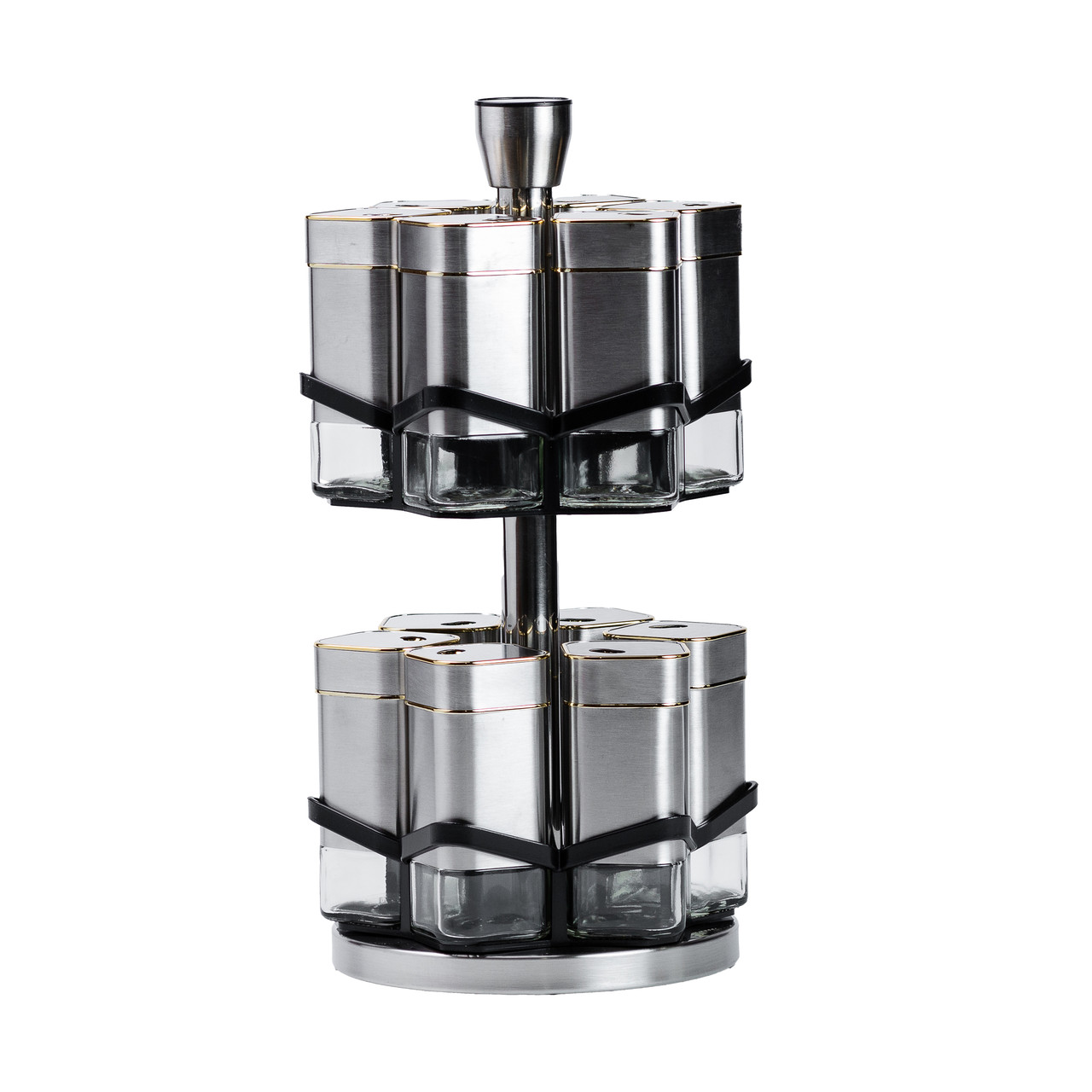 Набір для спецій на підставці 12 баночок по 120 мл, хром із золотом