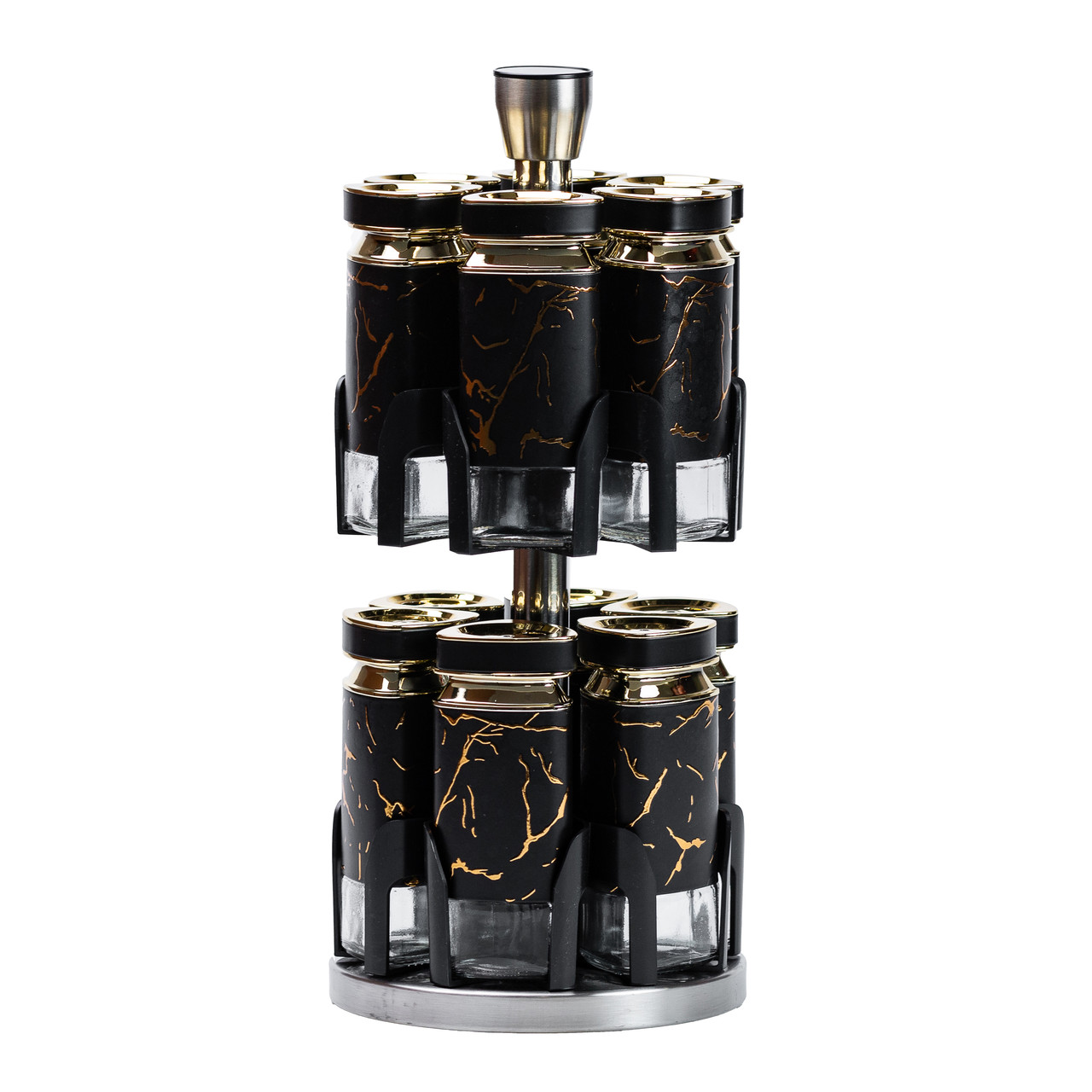 Набір для спецій на підставці 12 баночок по 120 мл, чорний мармур