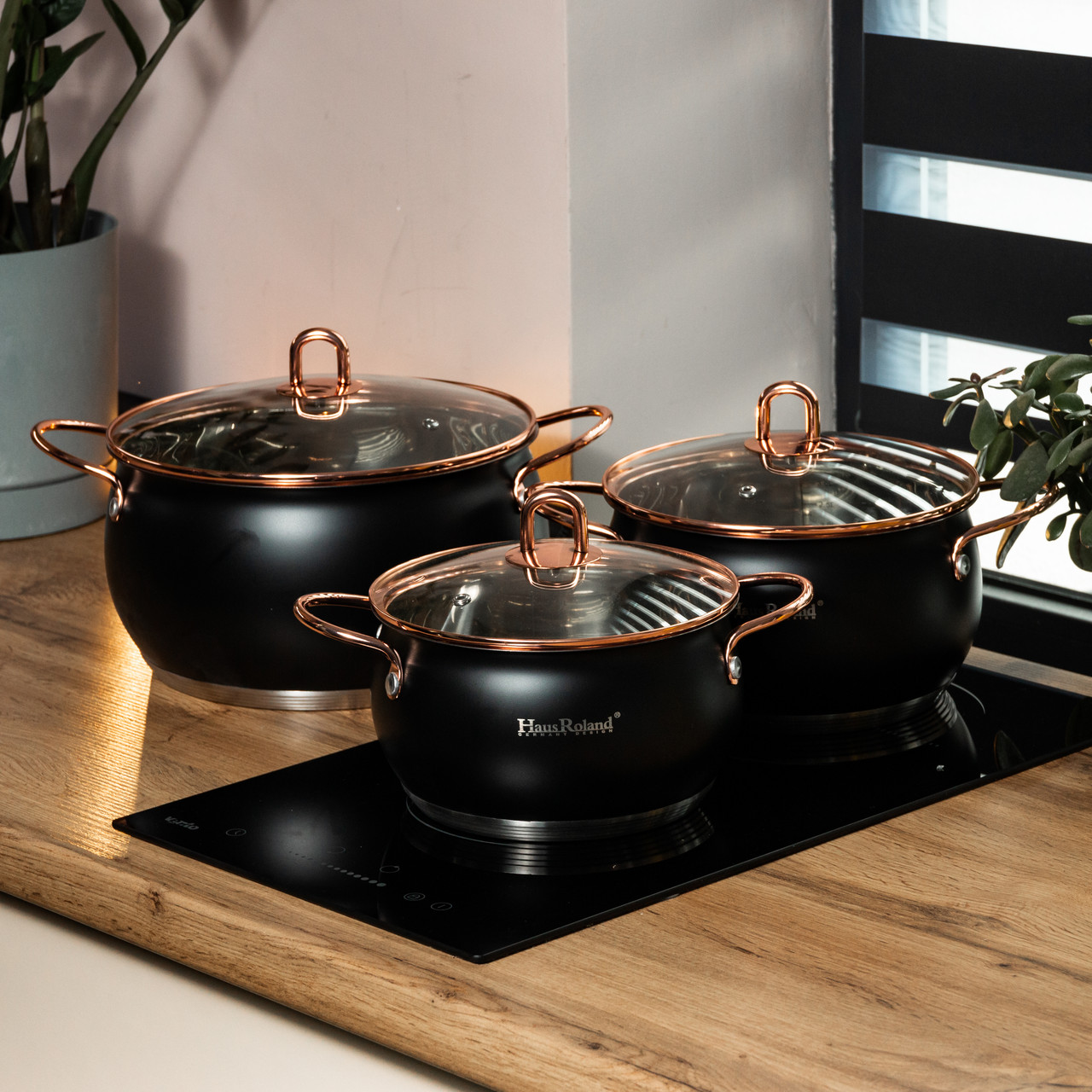 Набір каструль із нержавіючої сталі 2,6 л - 3,6 л - 6,1 л зі скляними кришками