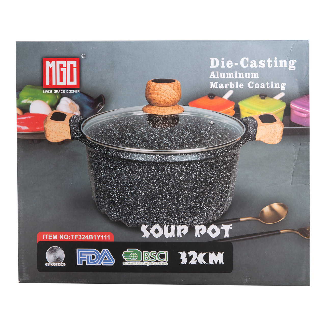 Велика алюмінієва каструля об&apos;ємом 11 літрів з антипригарним покриттям Ø32 см