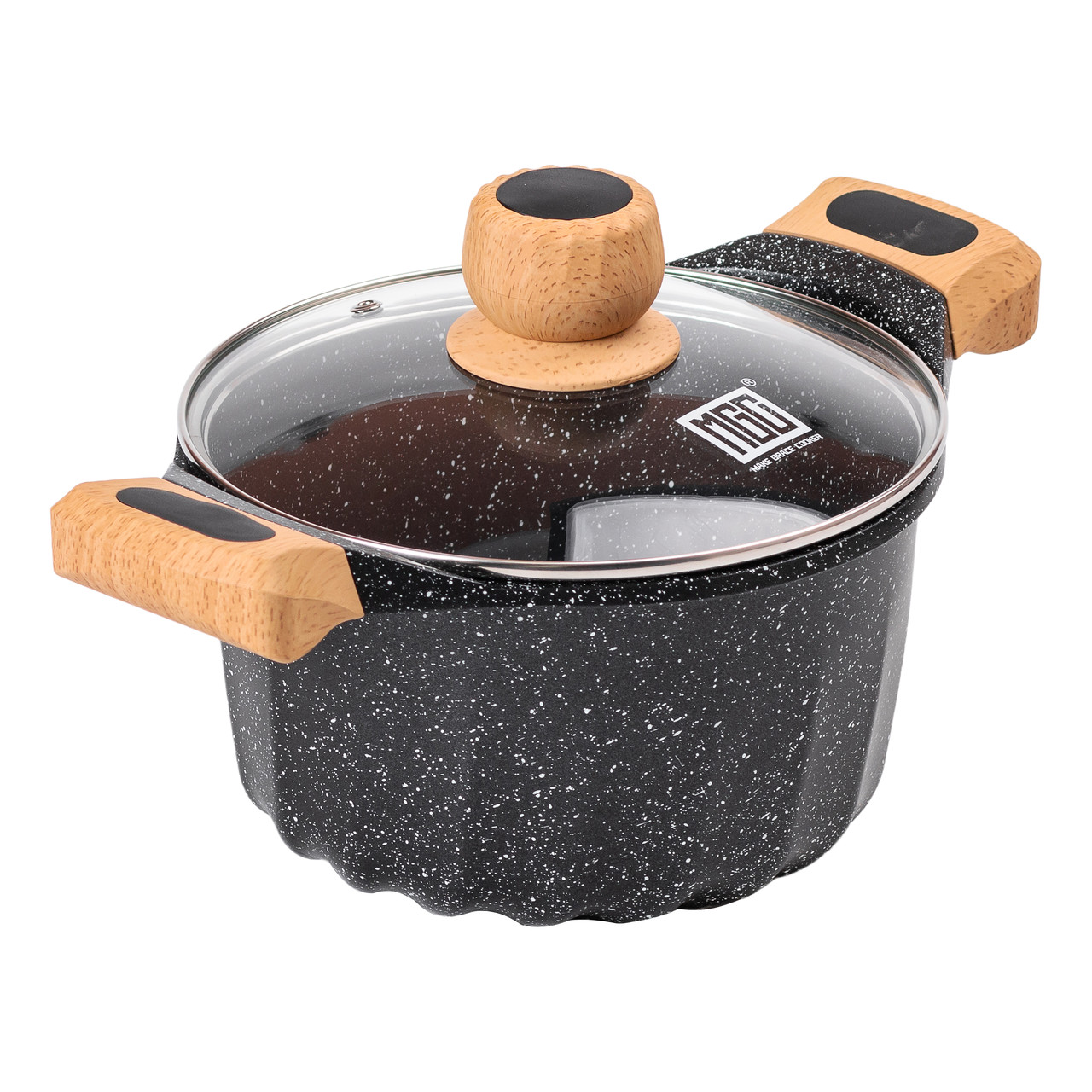 Алюмінієва каструля об&apos;ємом 3 літри з кришкою Ø 20 см. Мармур з антипригарним покриттям MGC чорний