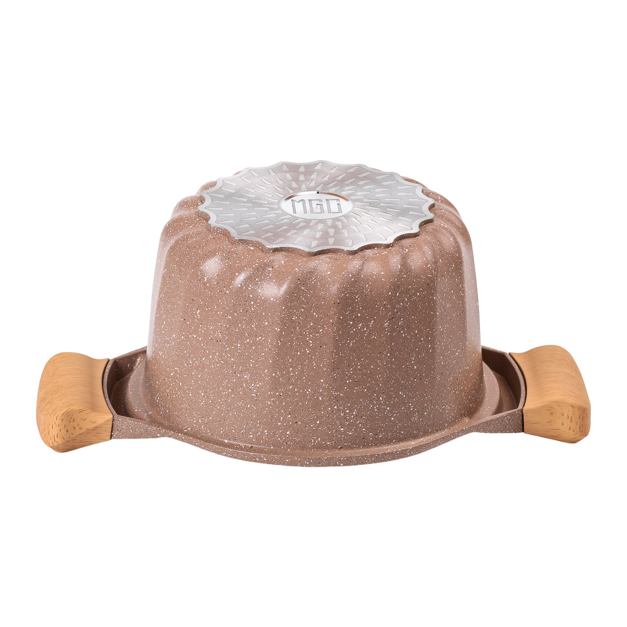 Алюмінієва каструля об&apos;ємом 3 літри з кришкою Ø 20 см, мармурове антипригарне покриття MGC кавового кольору